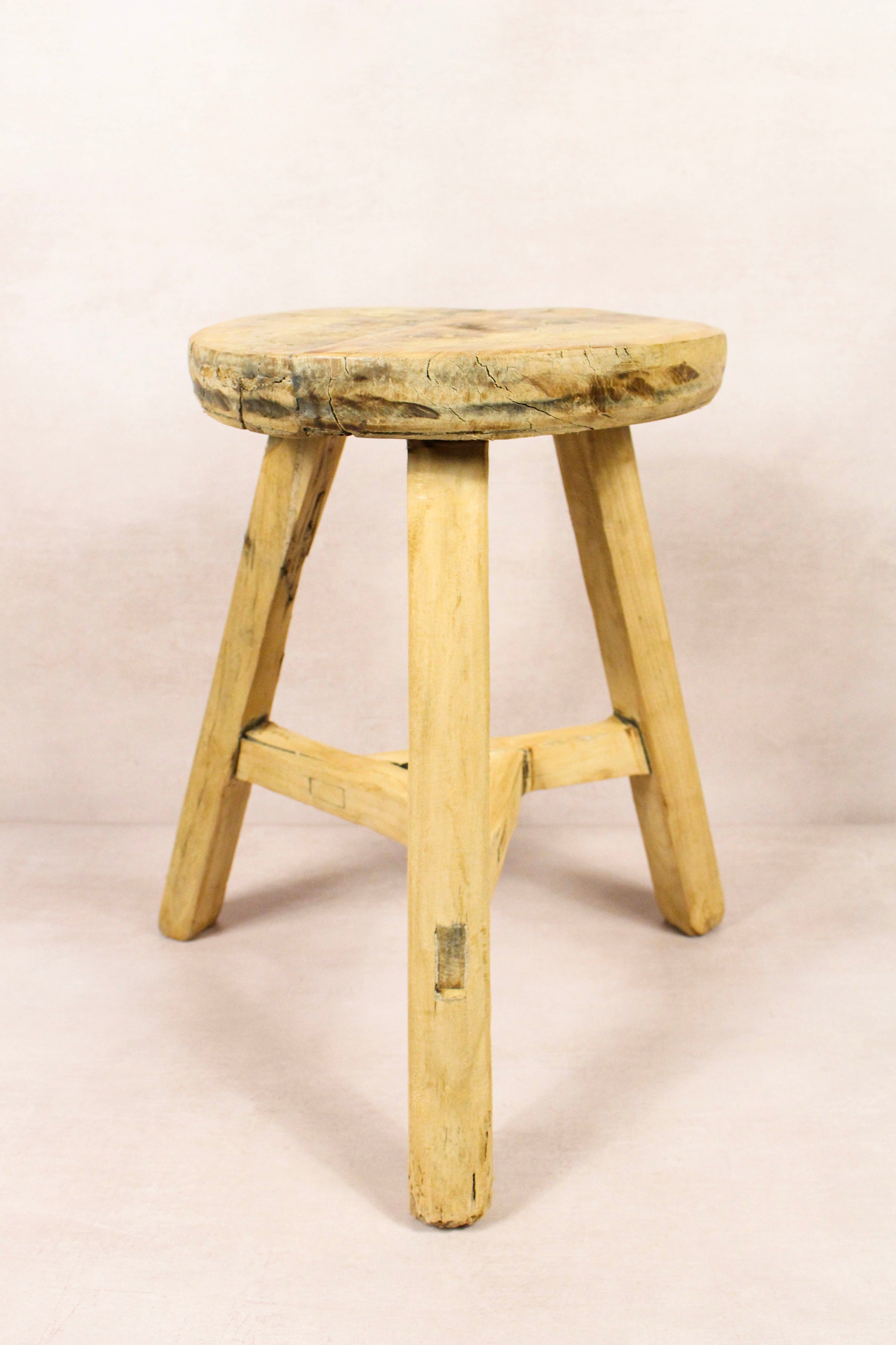 Vintage Rustic Round Stool - Elm wood - 170 - Botanical Boys