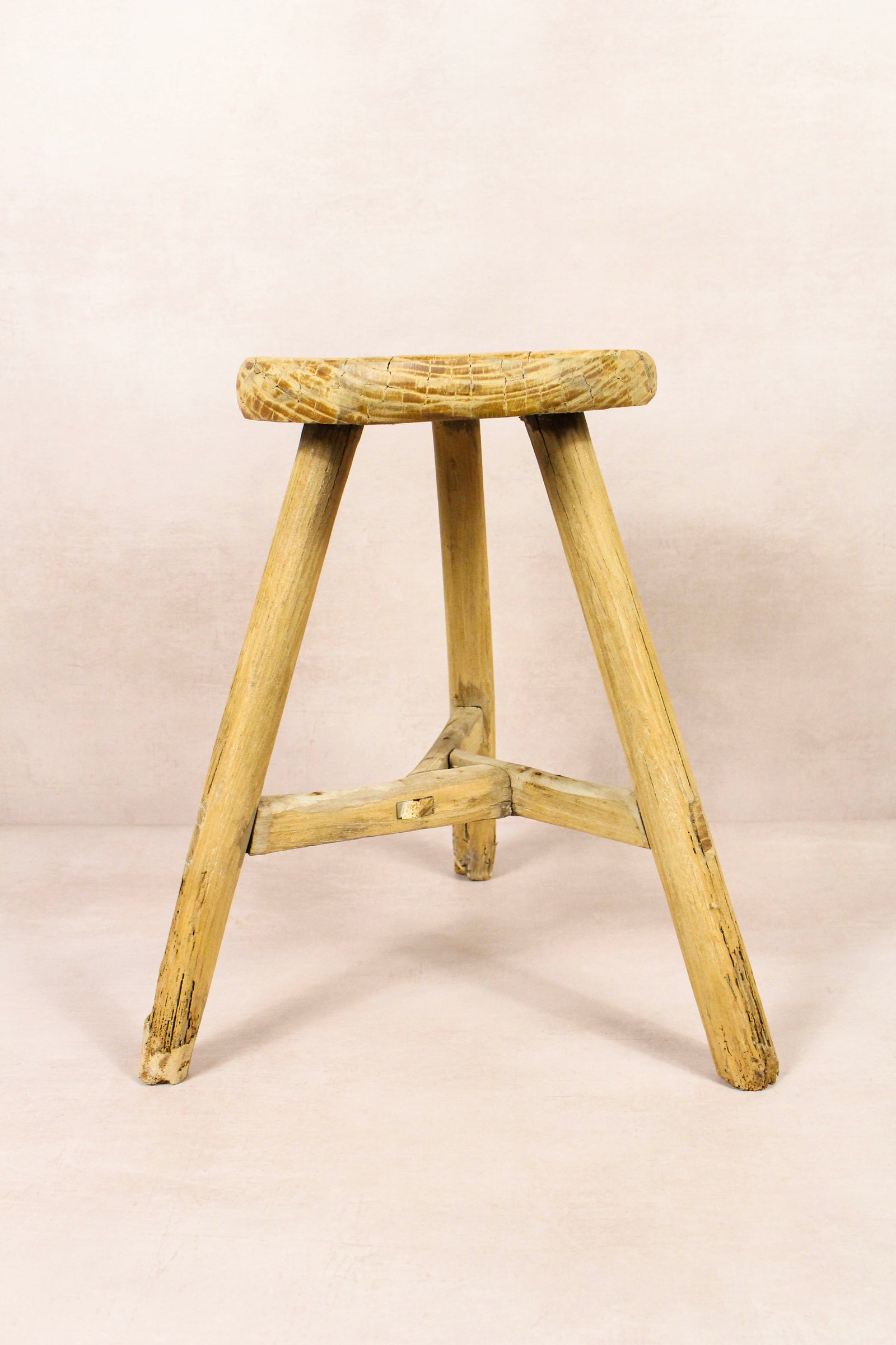 Vintage Rustic Round Stool - Elm wood - 171