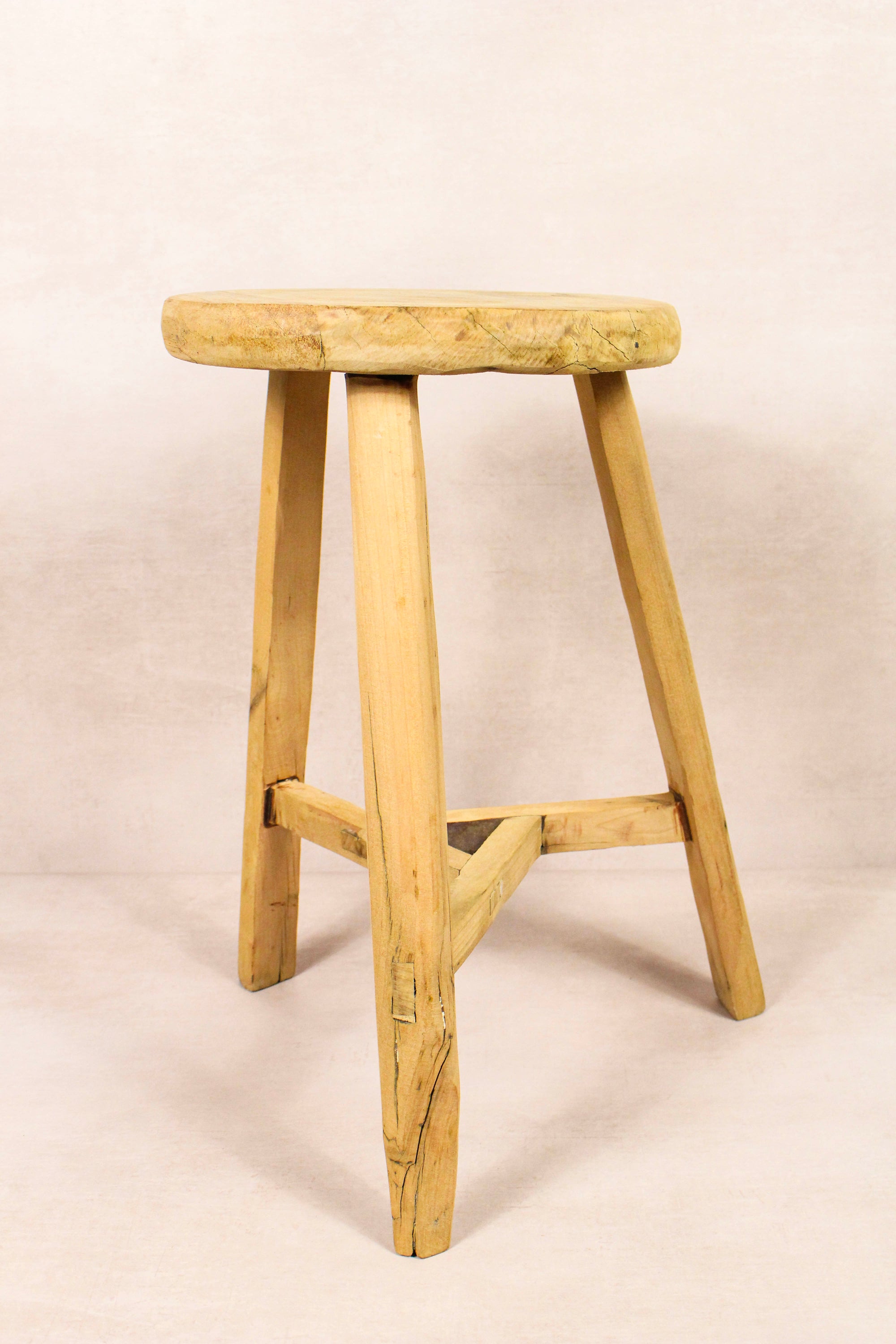 Vintage Rustic Round Stool - Elm wood - 175 - Botanical Boys