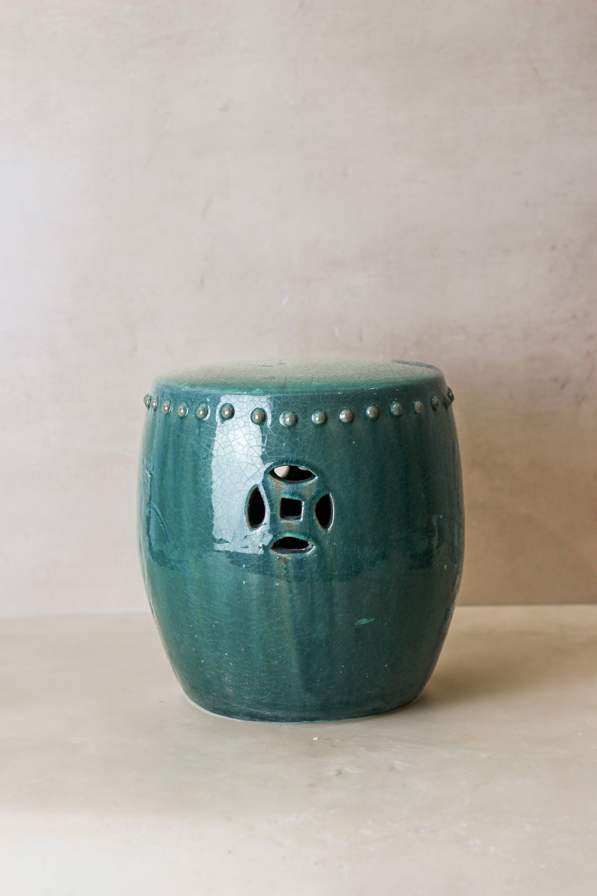 Vintage Emerald Green Ceramic Glazed Asian Garden Stool - No 1