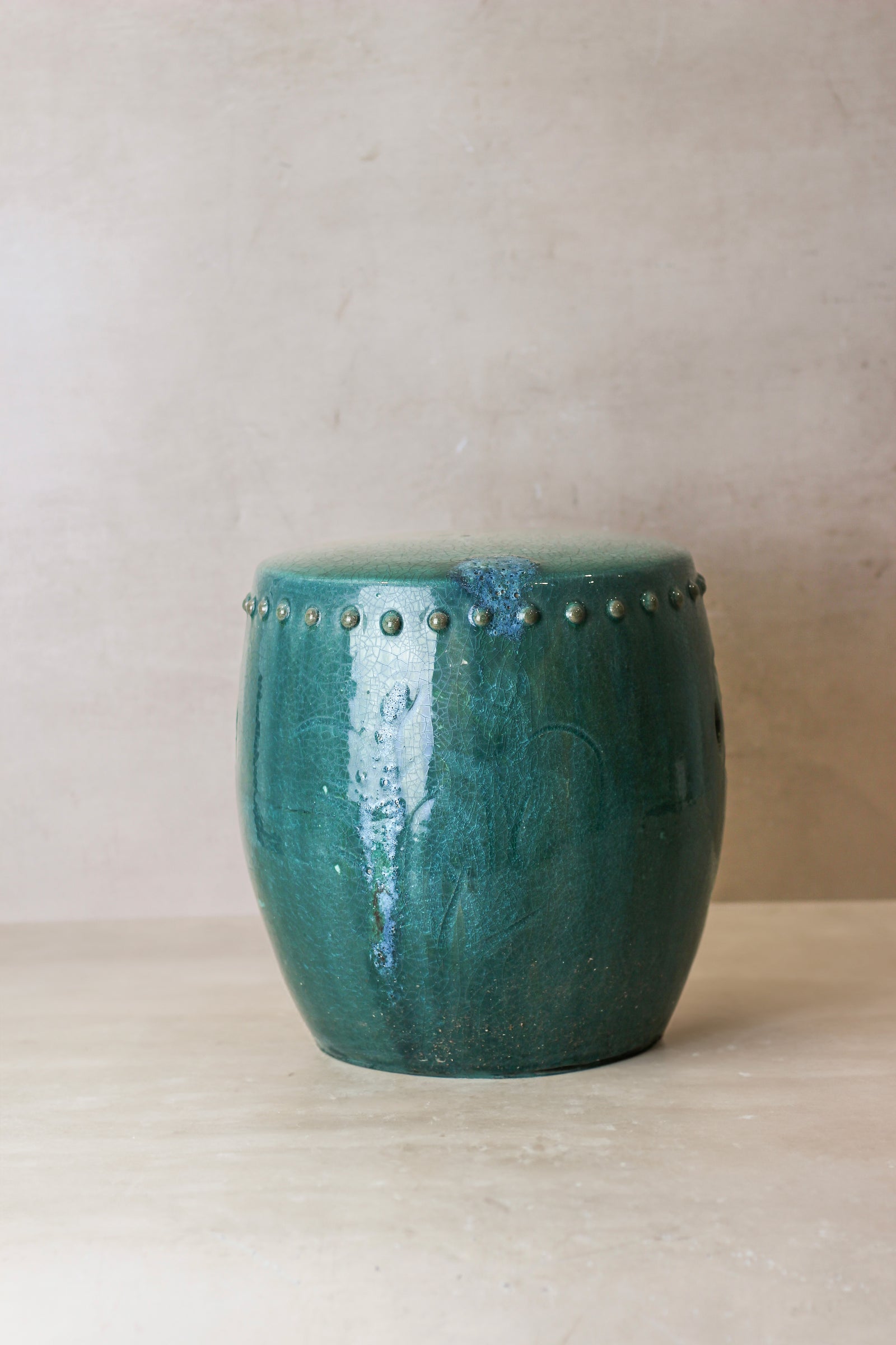 Vintage Emerald Green Ceramic Glazed Asian Garden Stool - No 1