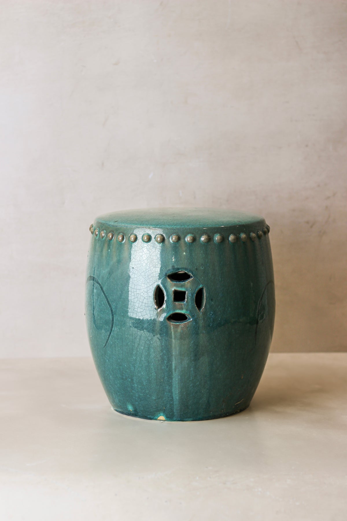 Vintage Emerald Green Ceramic Glazed Asian Garden Stool - No 2