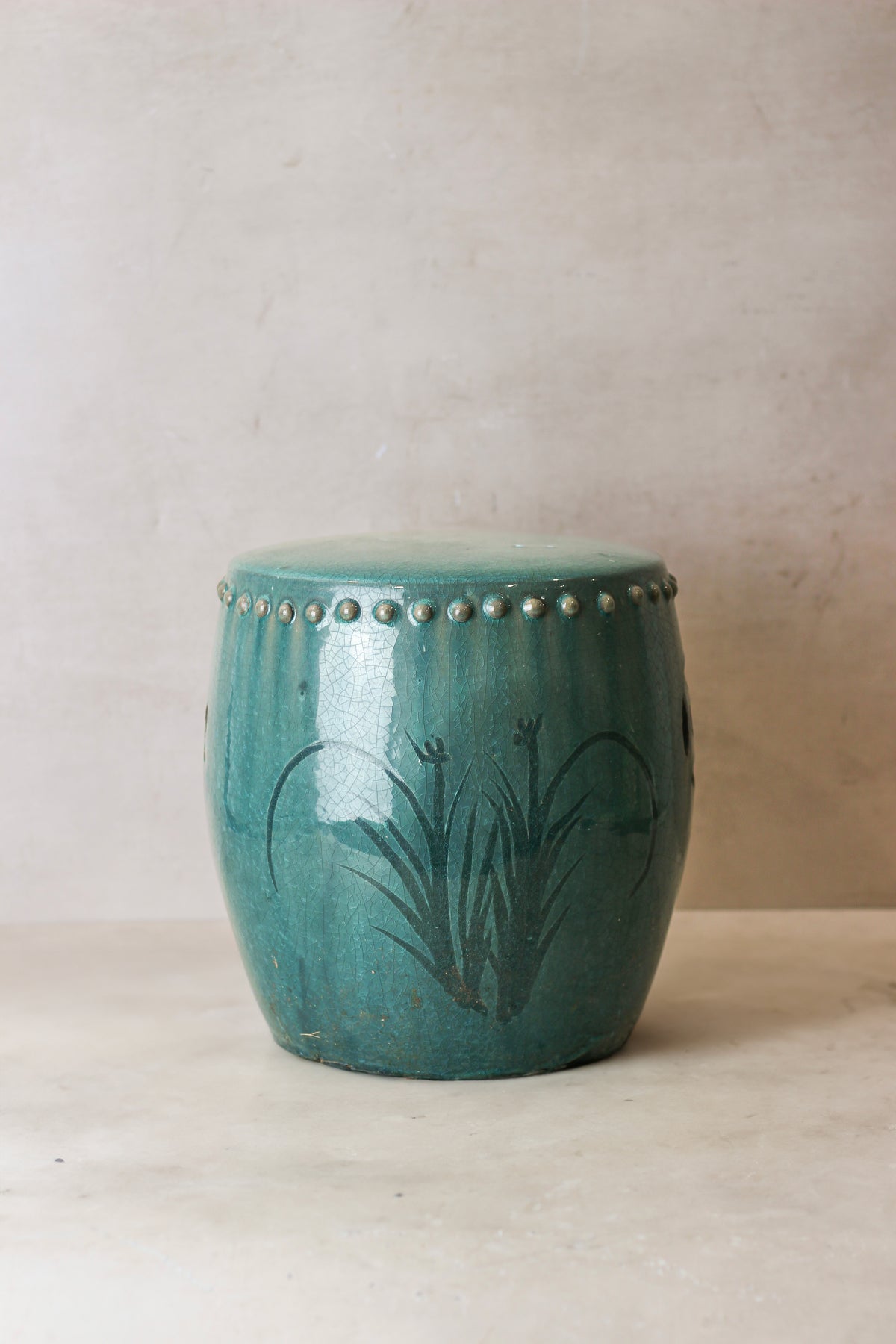 Vintage Emerald Green Ceramic Glazed Asian Garden Stool - No 2