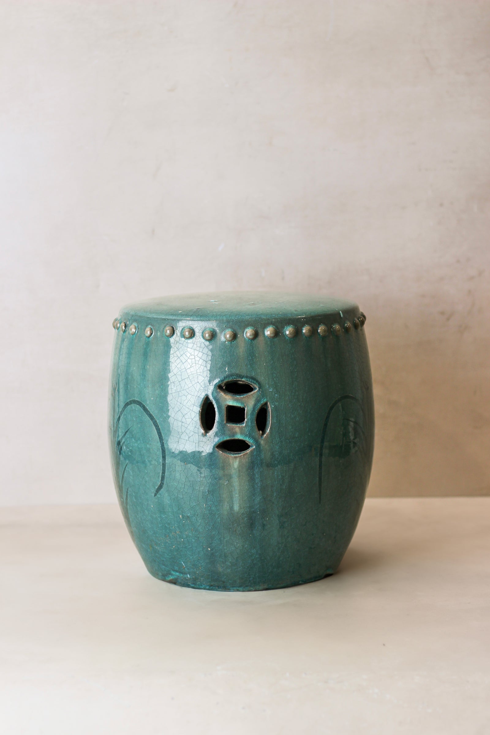 Vintage Emerald Green Ceramic Glazed Asian Garden Stool - No 2