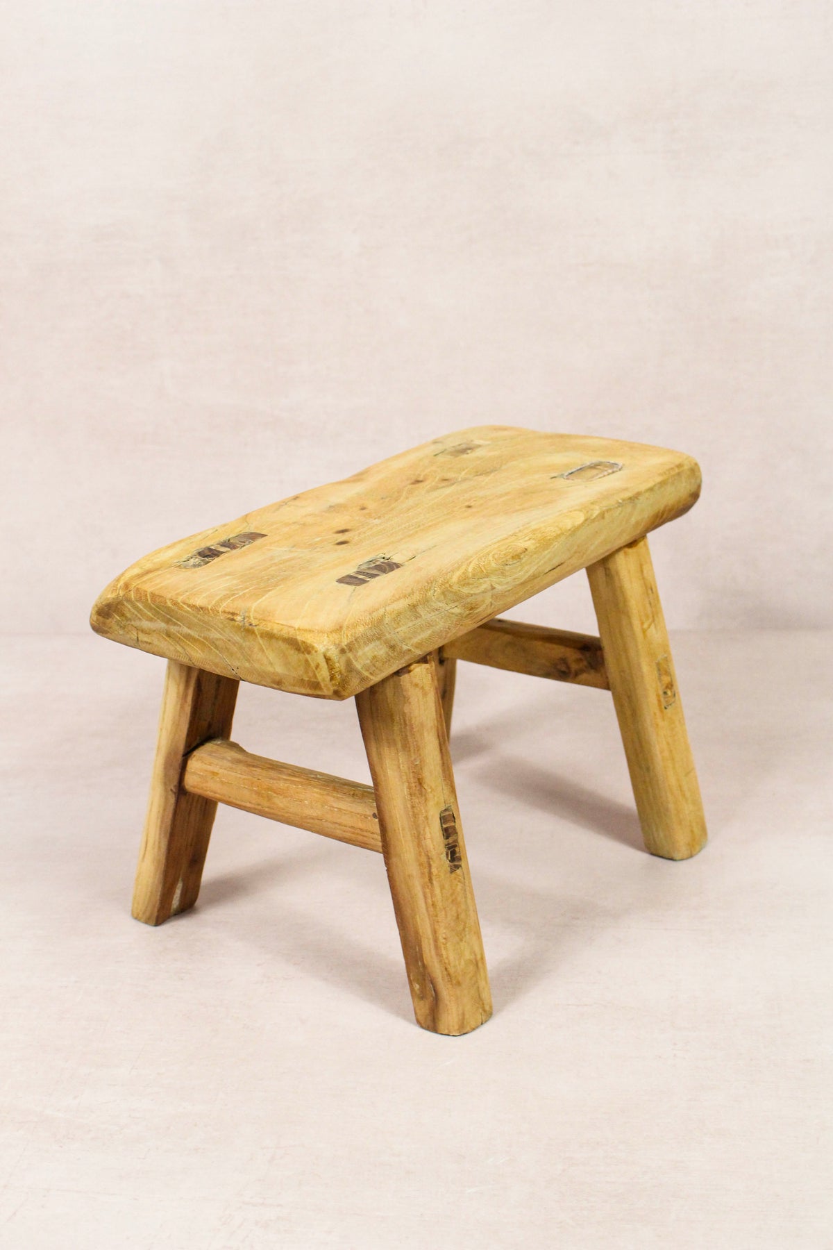 Small vintage rustic reclaimed elm wood stool 214 – Botanical Boys