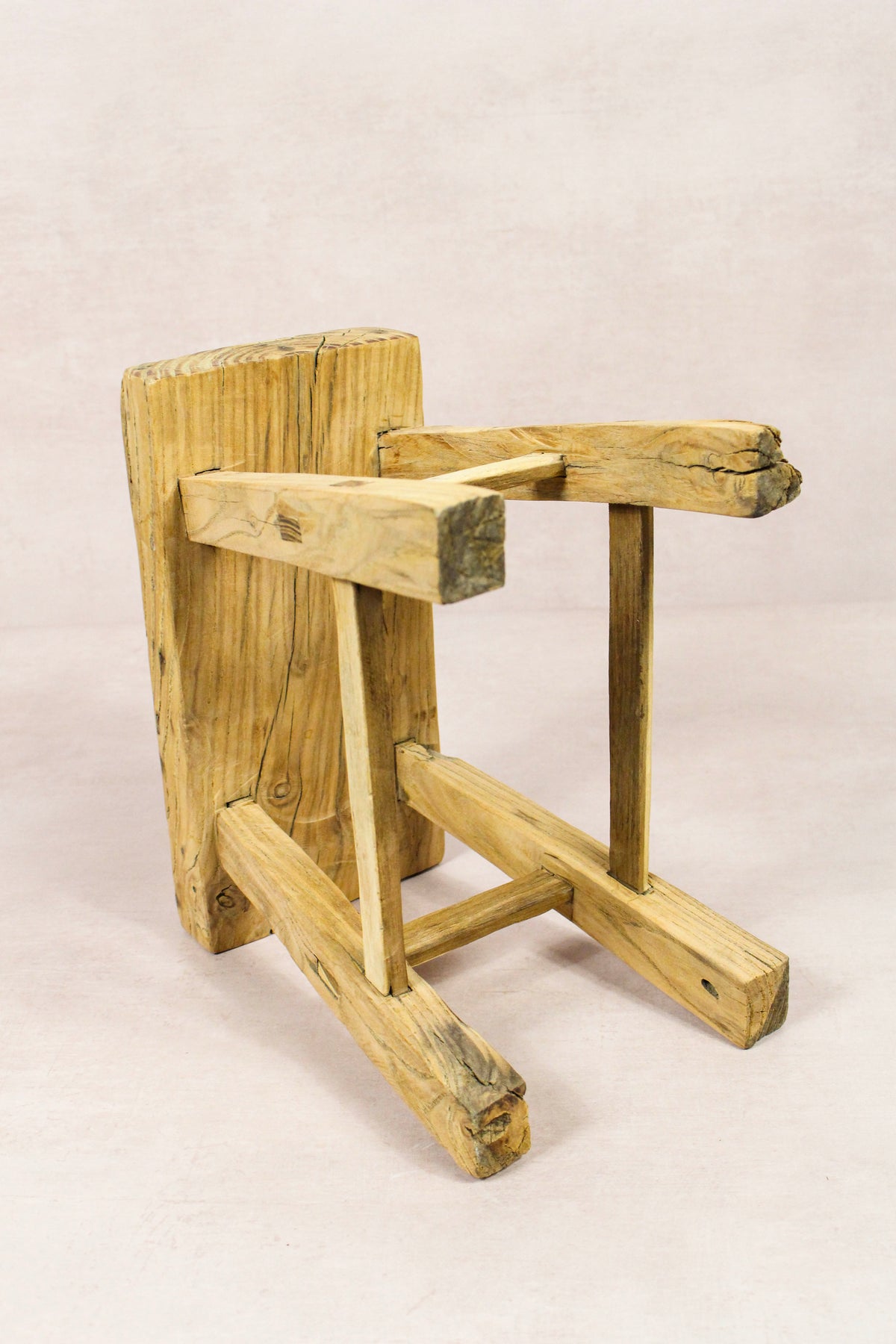 Small vintage rustic reclaimed elm wood stool 215 – Botanical Boys