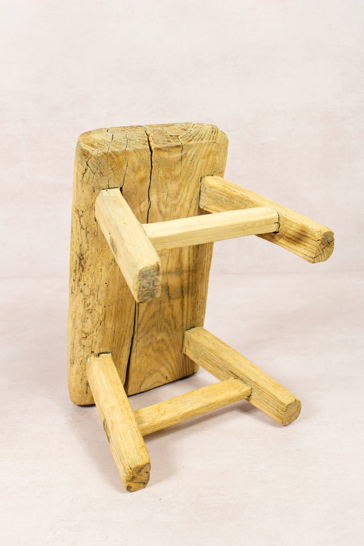 Small vintage rustic reclaimed elm wood stool 217 – Botanical Boys