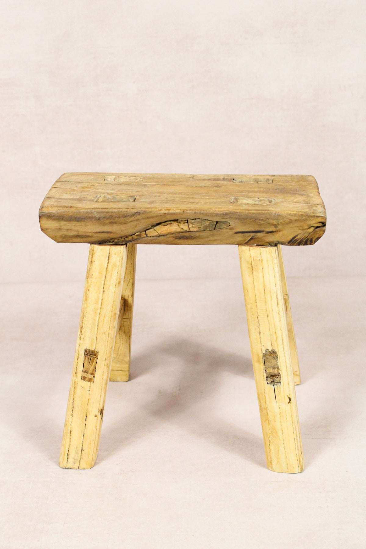 Small vintage rustic reclaimed elm wood stool 221 – Botanical Boys