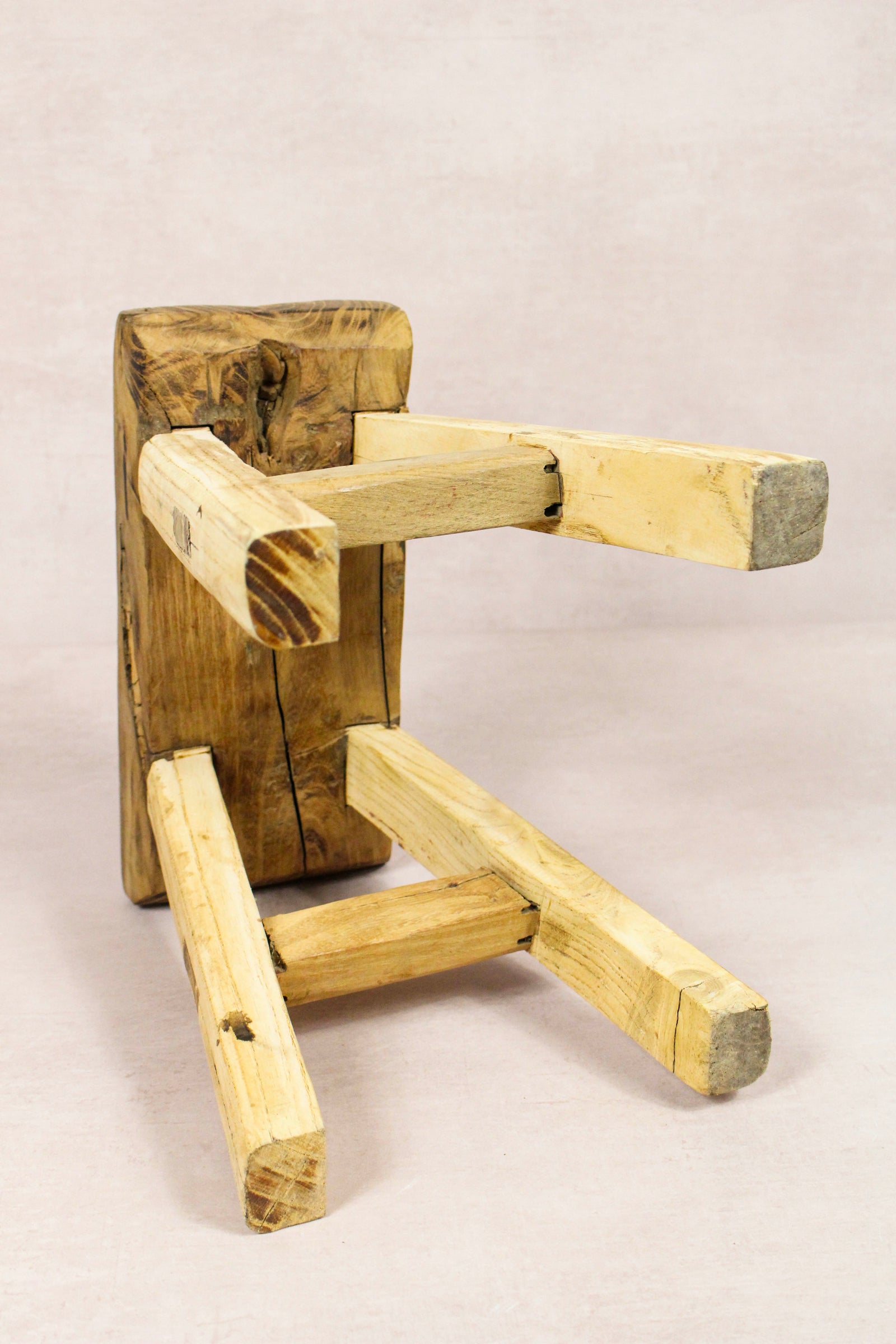 Small vintage rustic reclaimed elm wood stool 221 – Botanical Boys