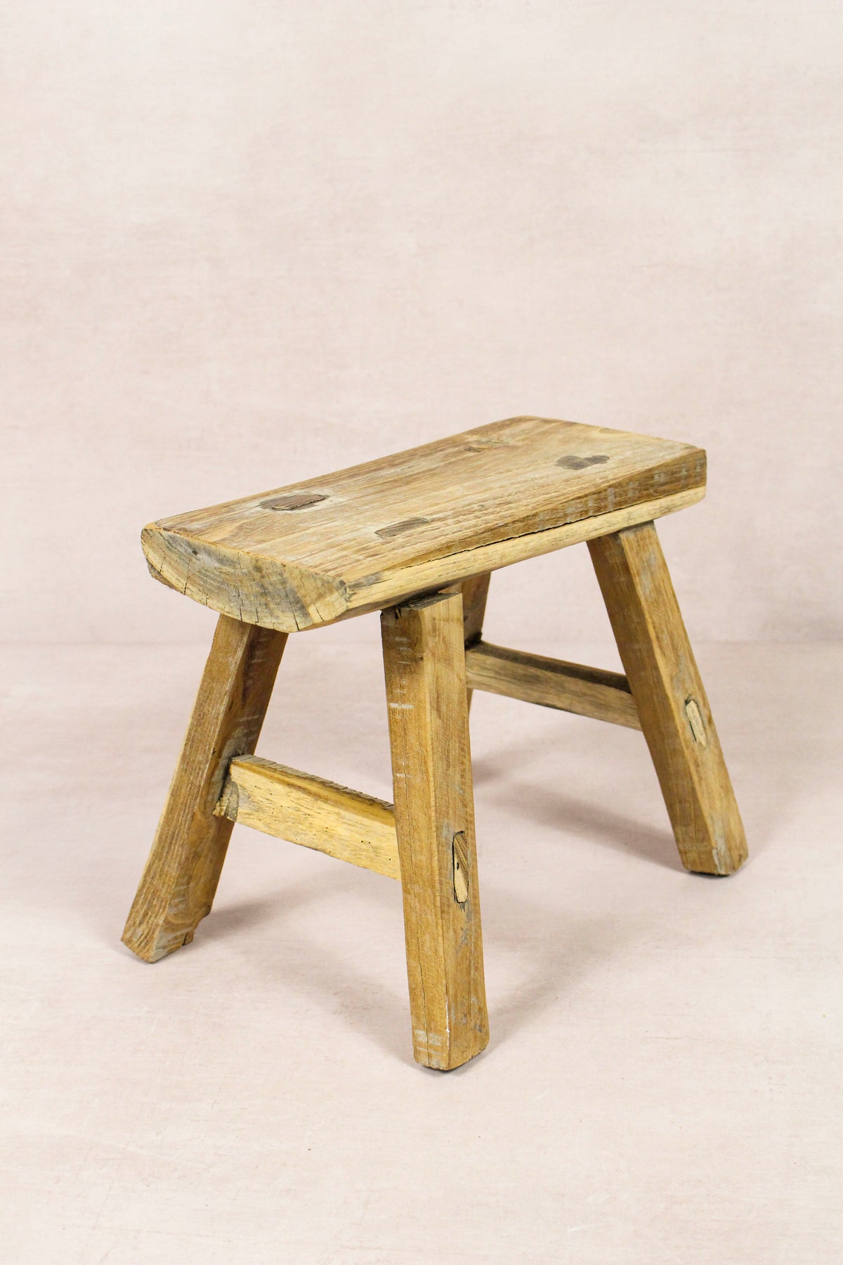 Small vintage rustic reclaimed elm wood stool 223 – Botanical Boys