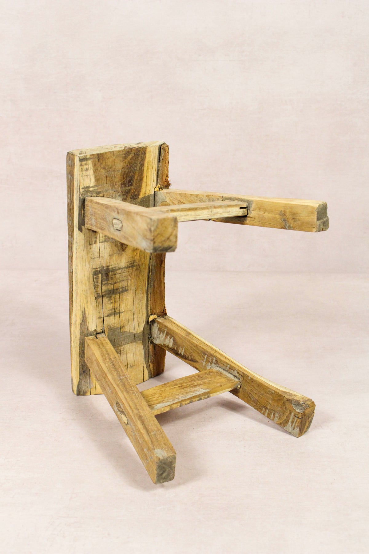 Small vintage rustic reclaimed elm wood stool 223 – Botanical Boys