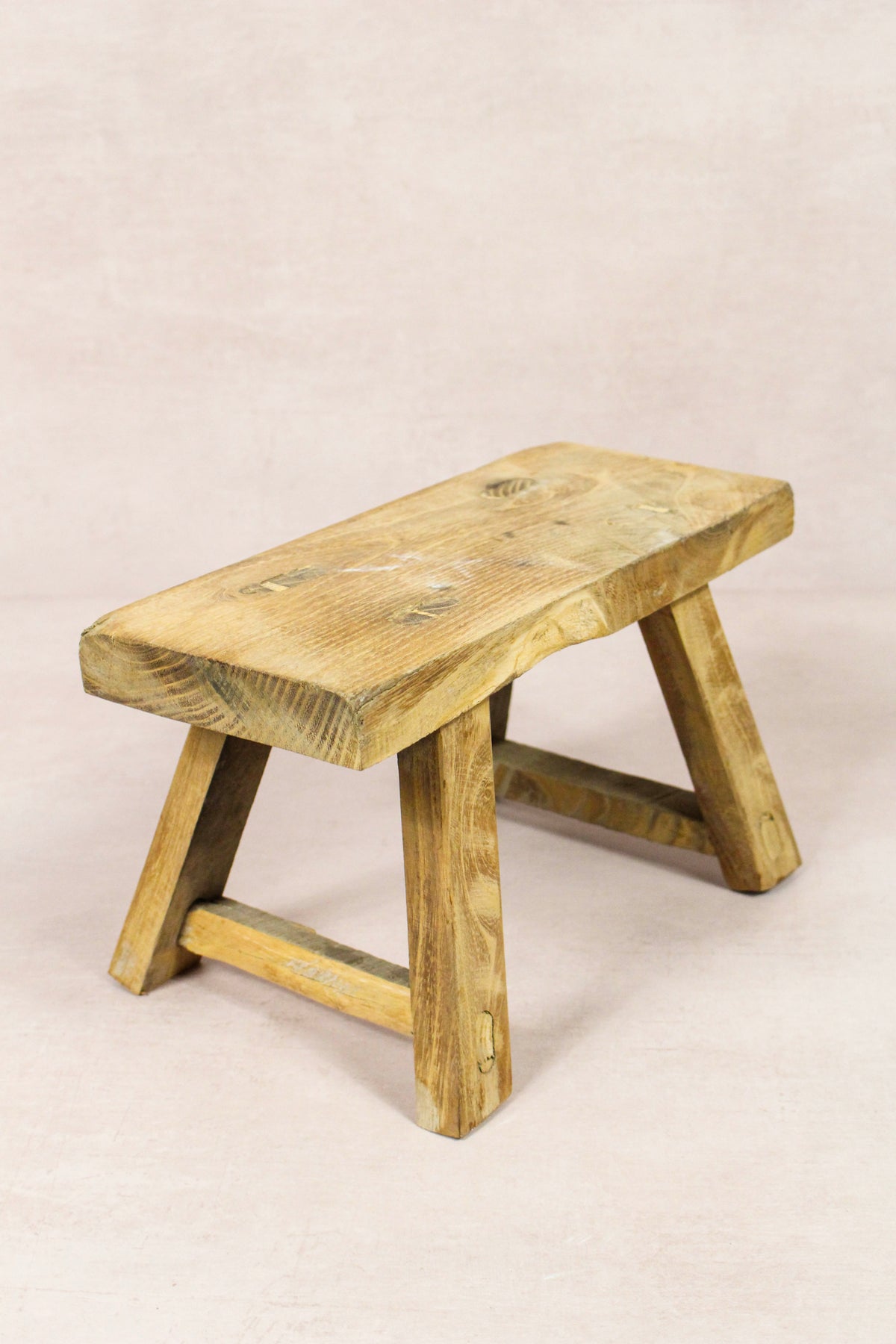 Small vintage rustic reclaimed elm wood stool 226 – Botanical Boys