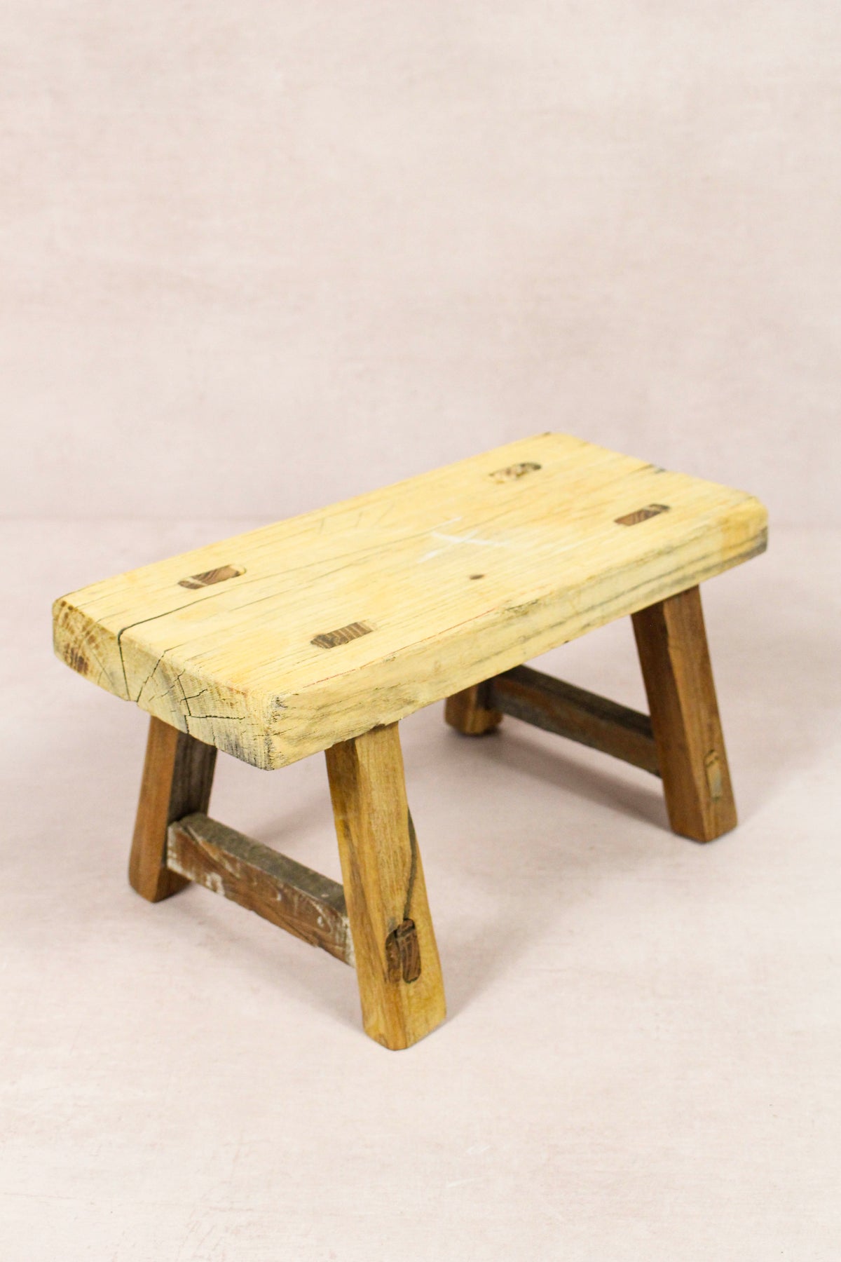 Small vintage rustic reclaimed elm wood stool 227 – Botanical Boys