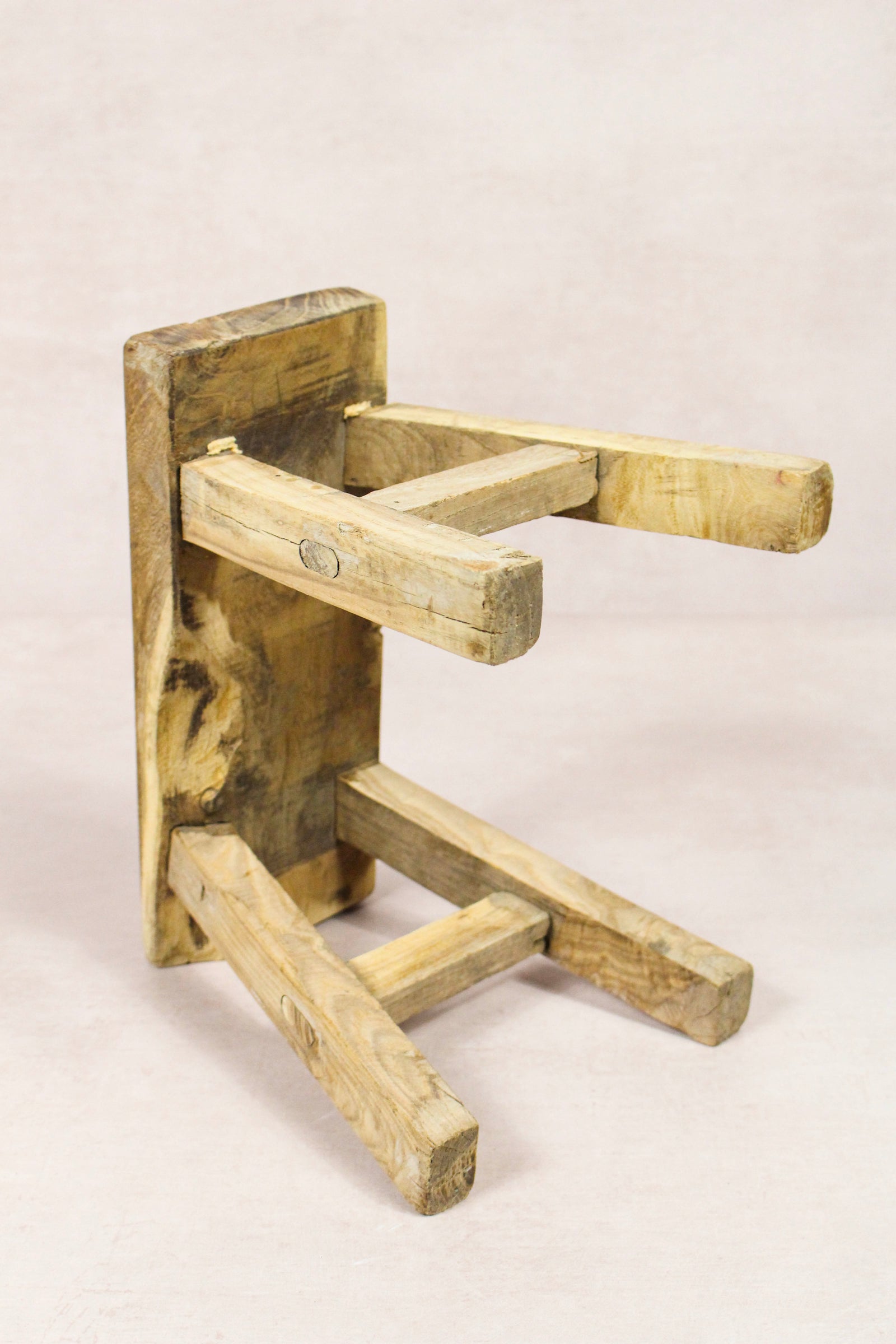 Small vintage rustic reclaimed elm wood stool 228 – Botanical Boys