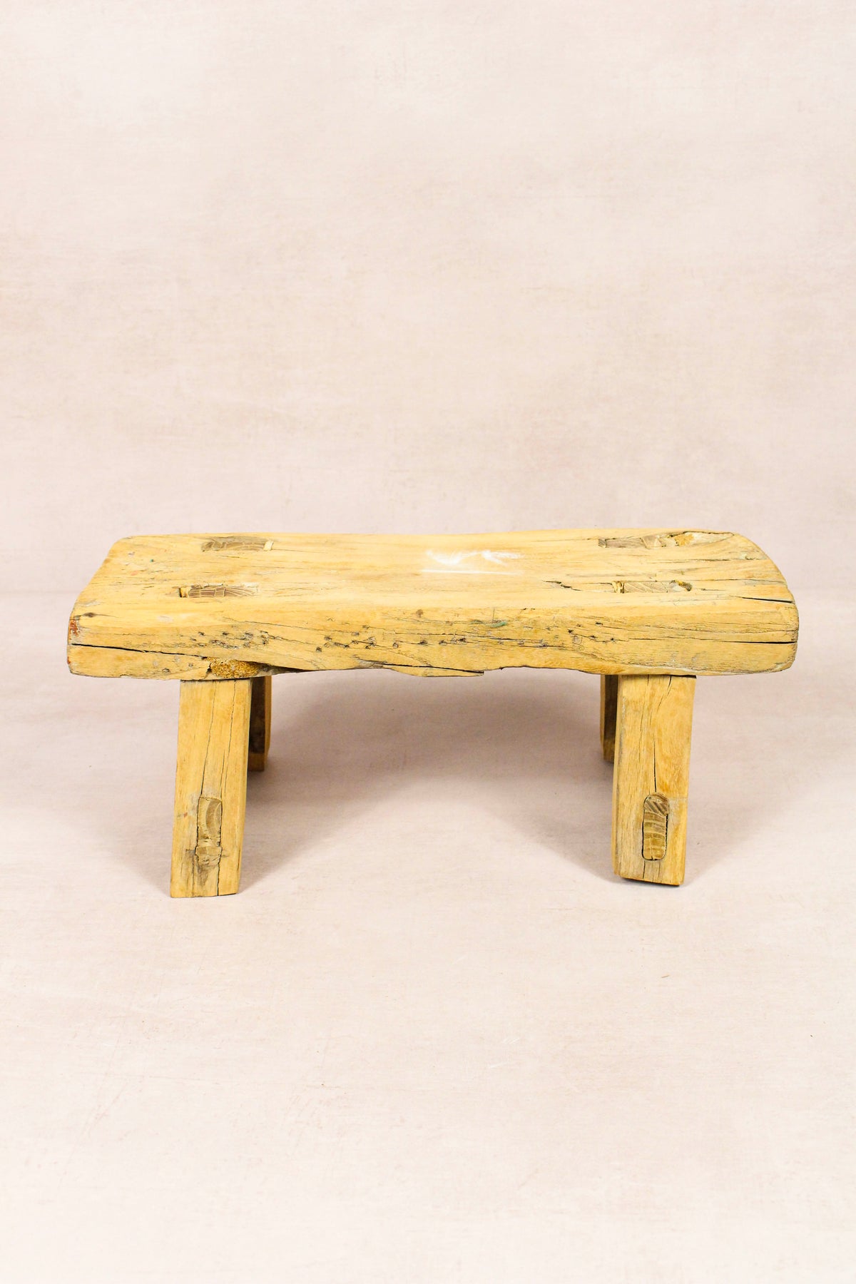 Small vintage rustic reclaimed elm wood stool 231 – Botanical Boys
