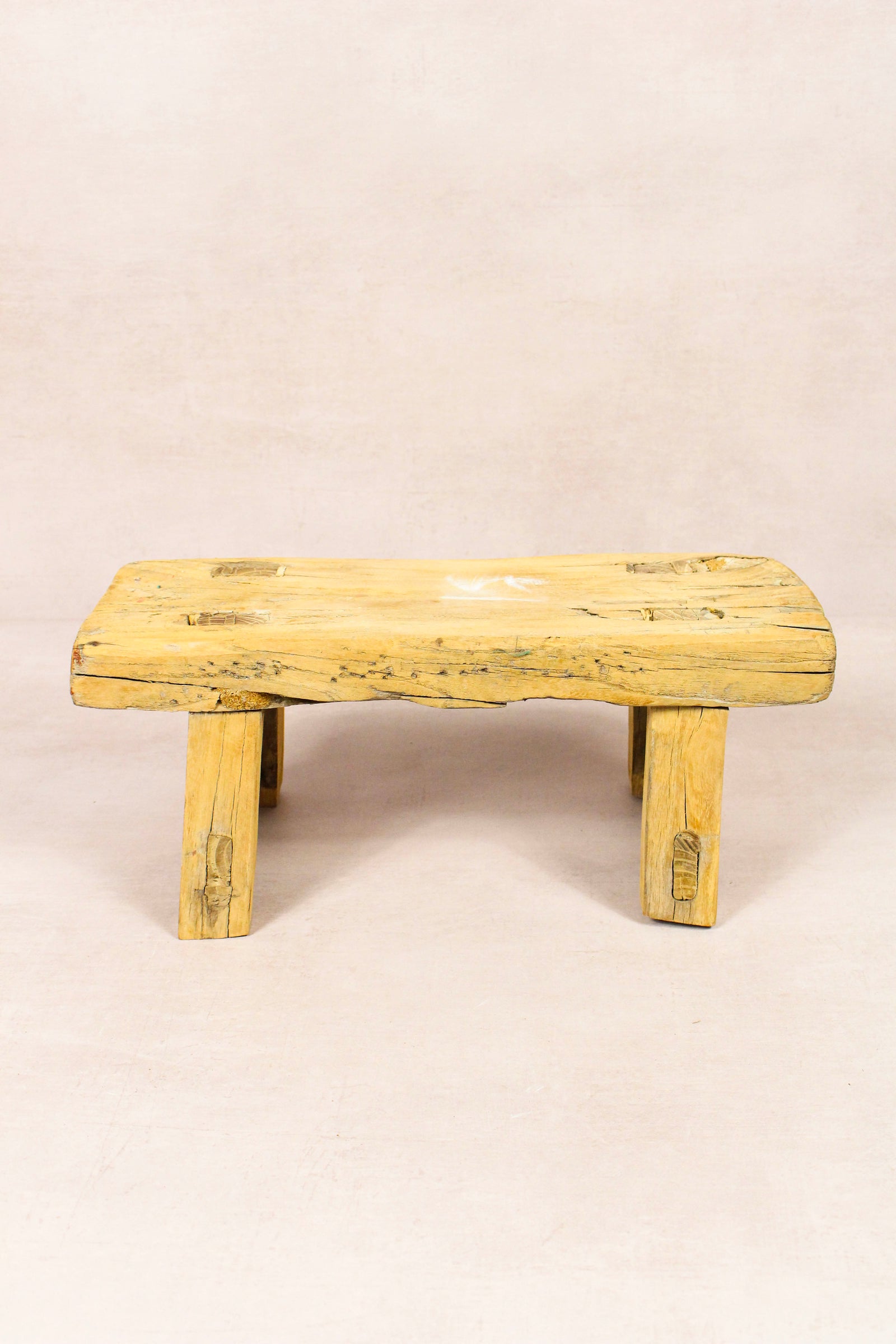 Small vintage rustic reclaimed elm wood stool 231 – Botanical Boys