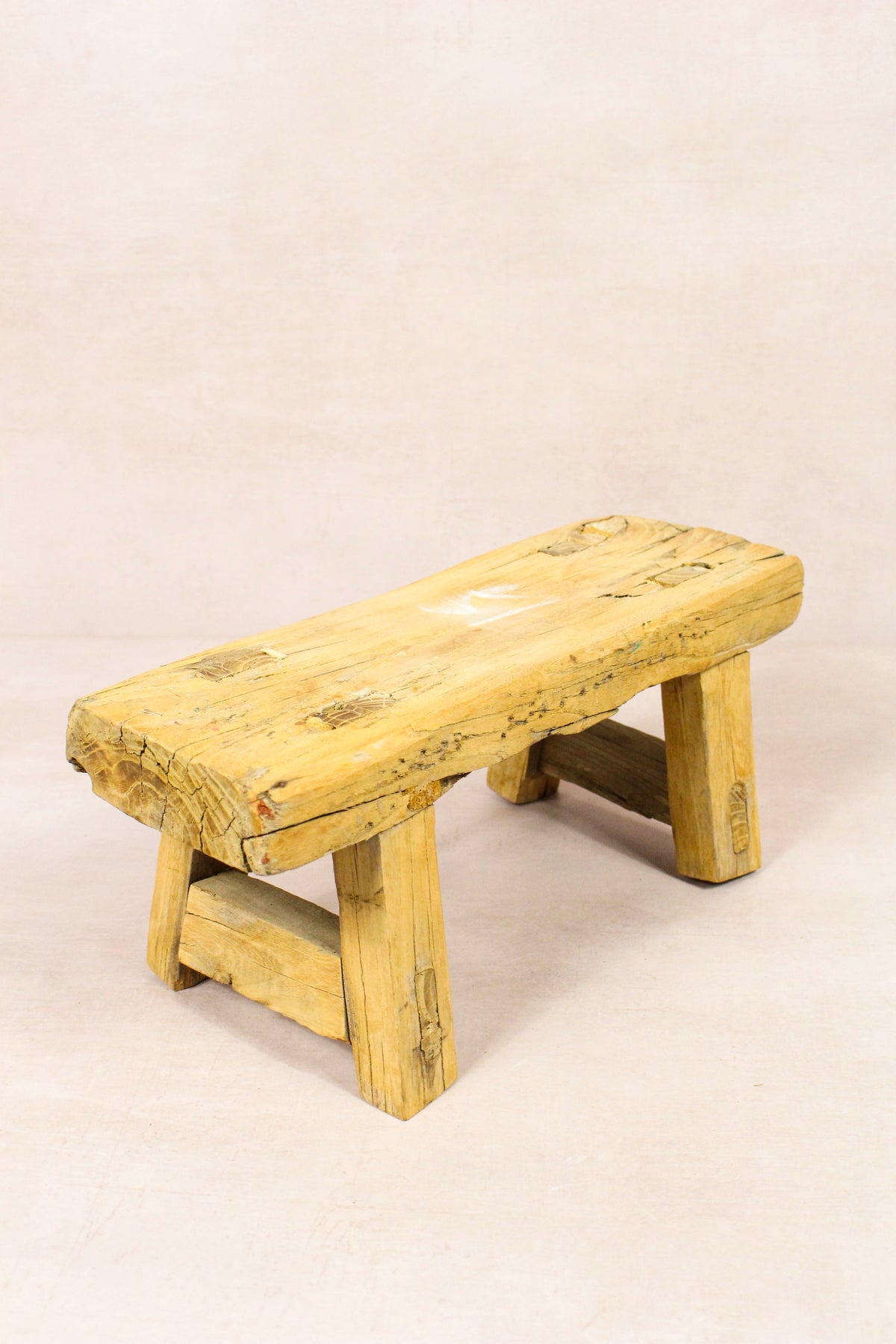 Small vintage rustic reclaimed elm wood stool 231 – Botanical Boys