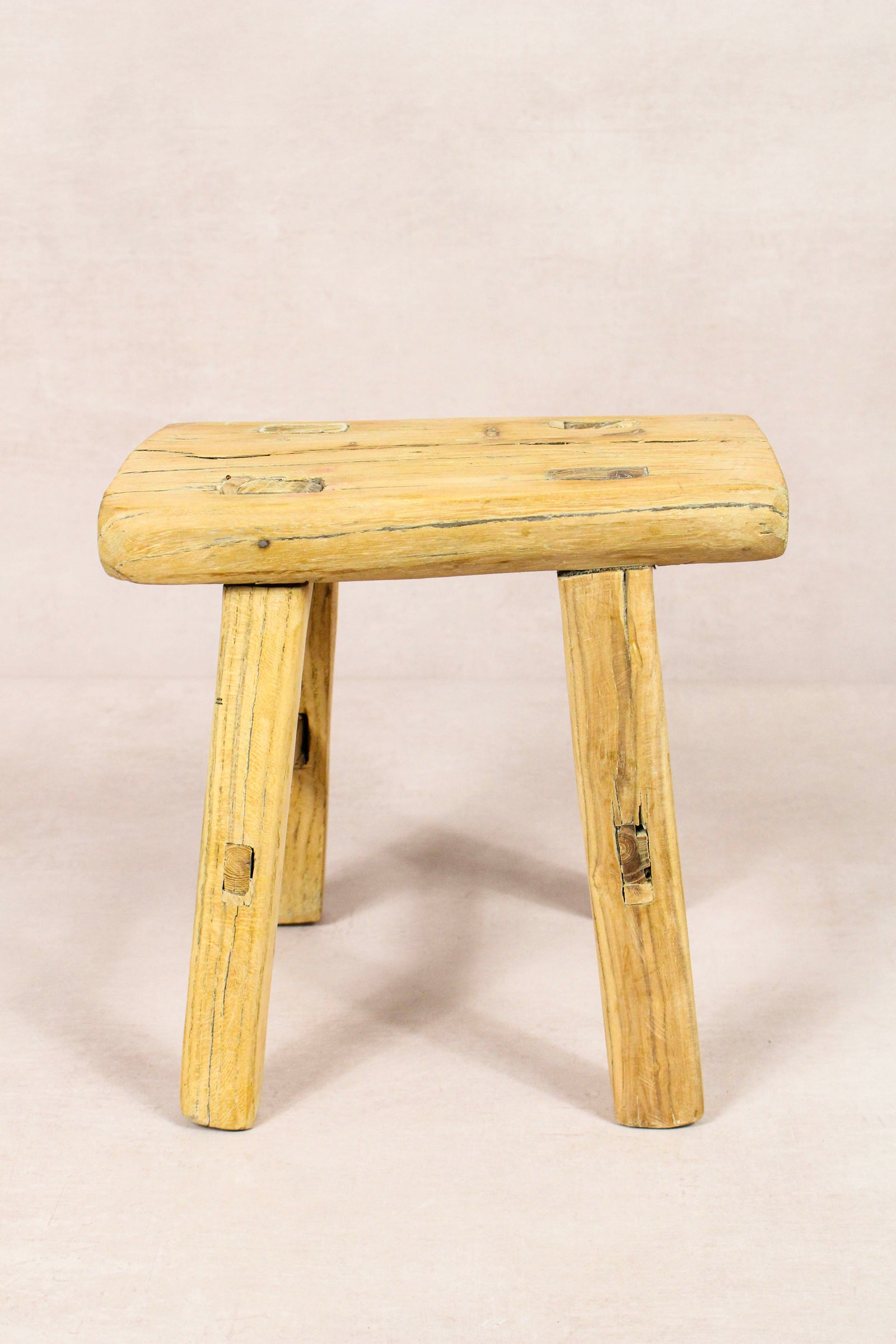 Small vintage rustic reclaimed elm wood stool 232 – Botanical Boys