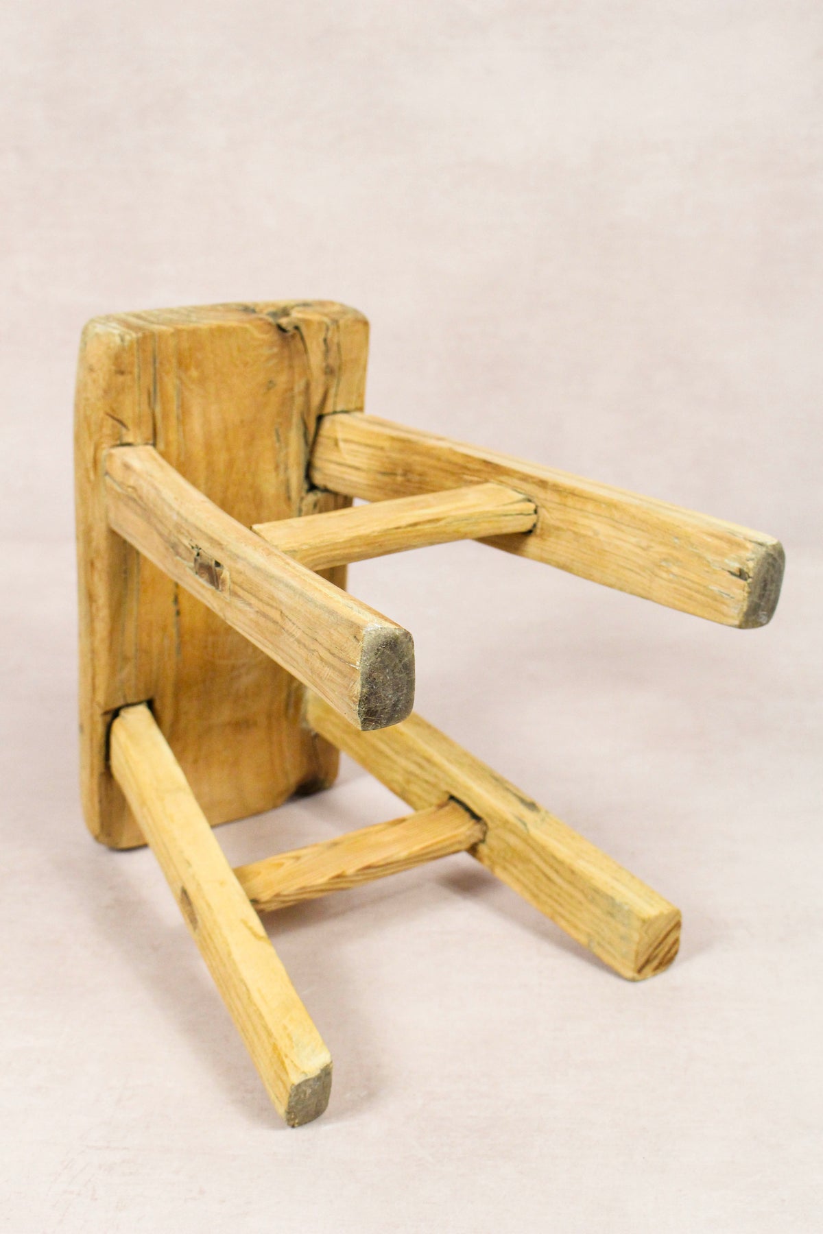 Small vintage rustic reclaimed elm wood stool 232 – Botanical Boys
