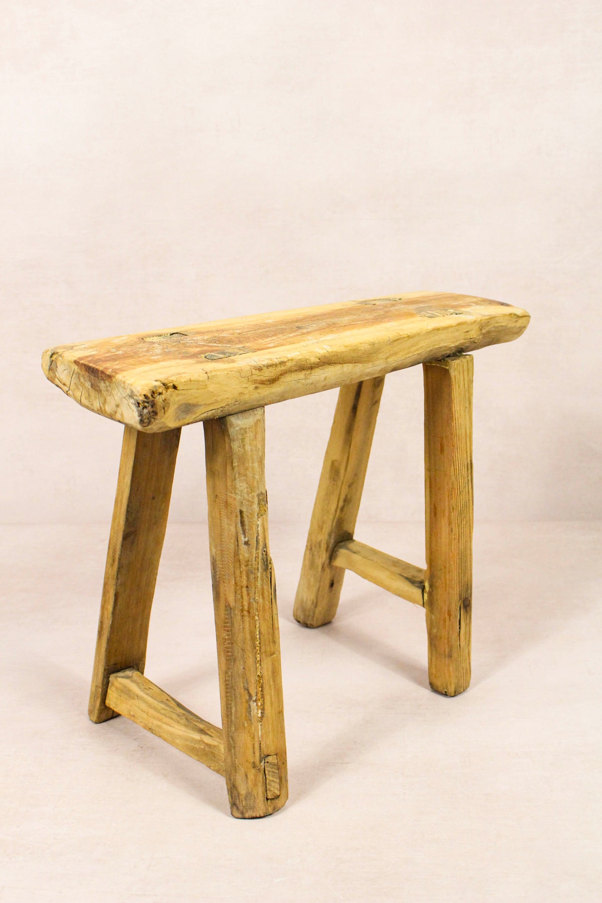 Small vintage rustic reclaimed elm wood stool 235 – Botanical Boys