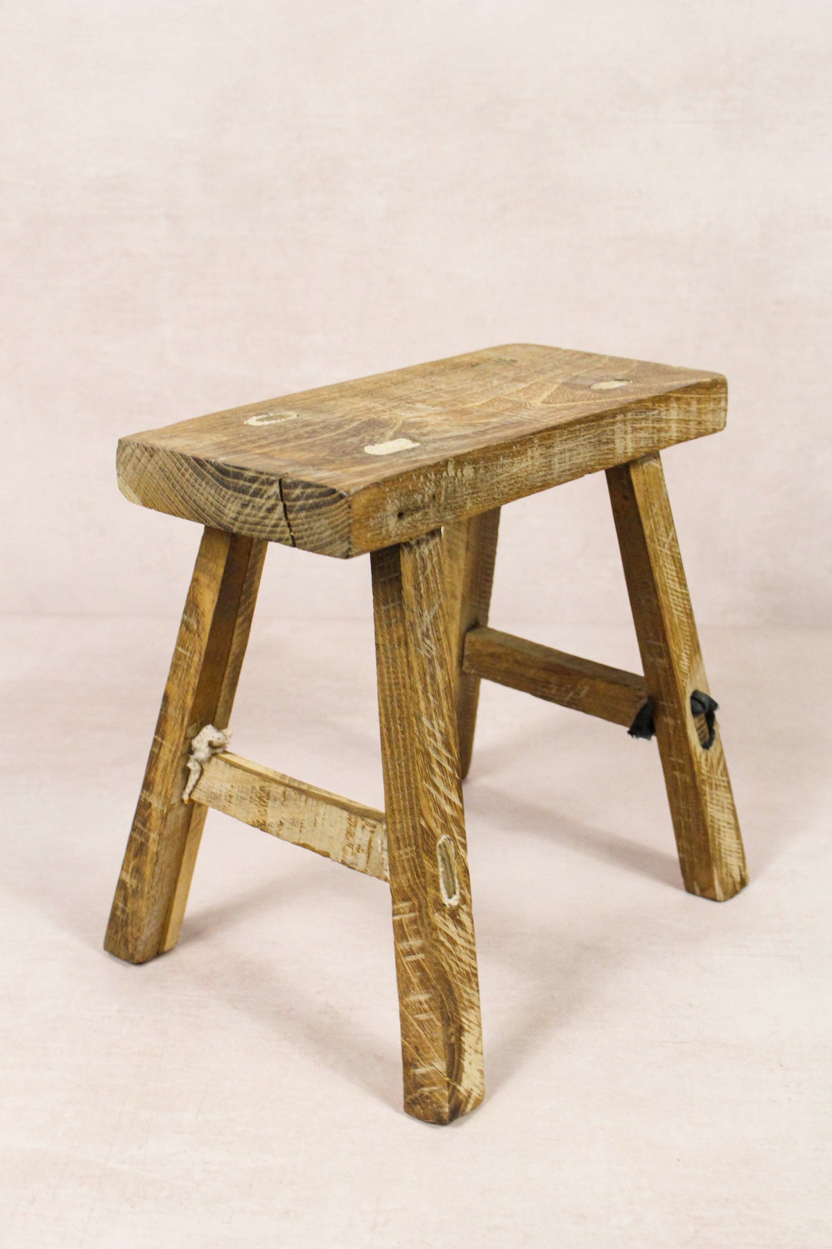 Small vintage rustic reclaimed elm wood stool 237 – Botanical Boys