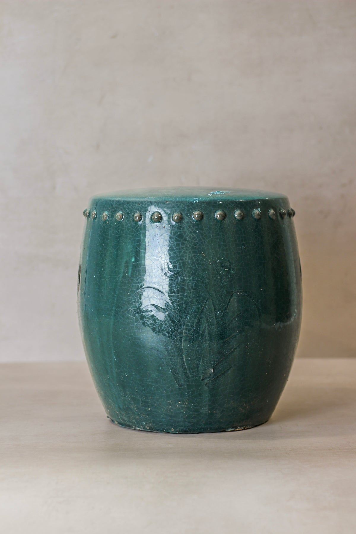 Vintage Emerald Green Ceramic Glazed Asian Garden Stool - No 5