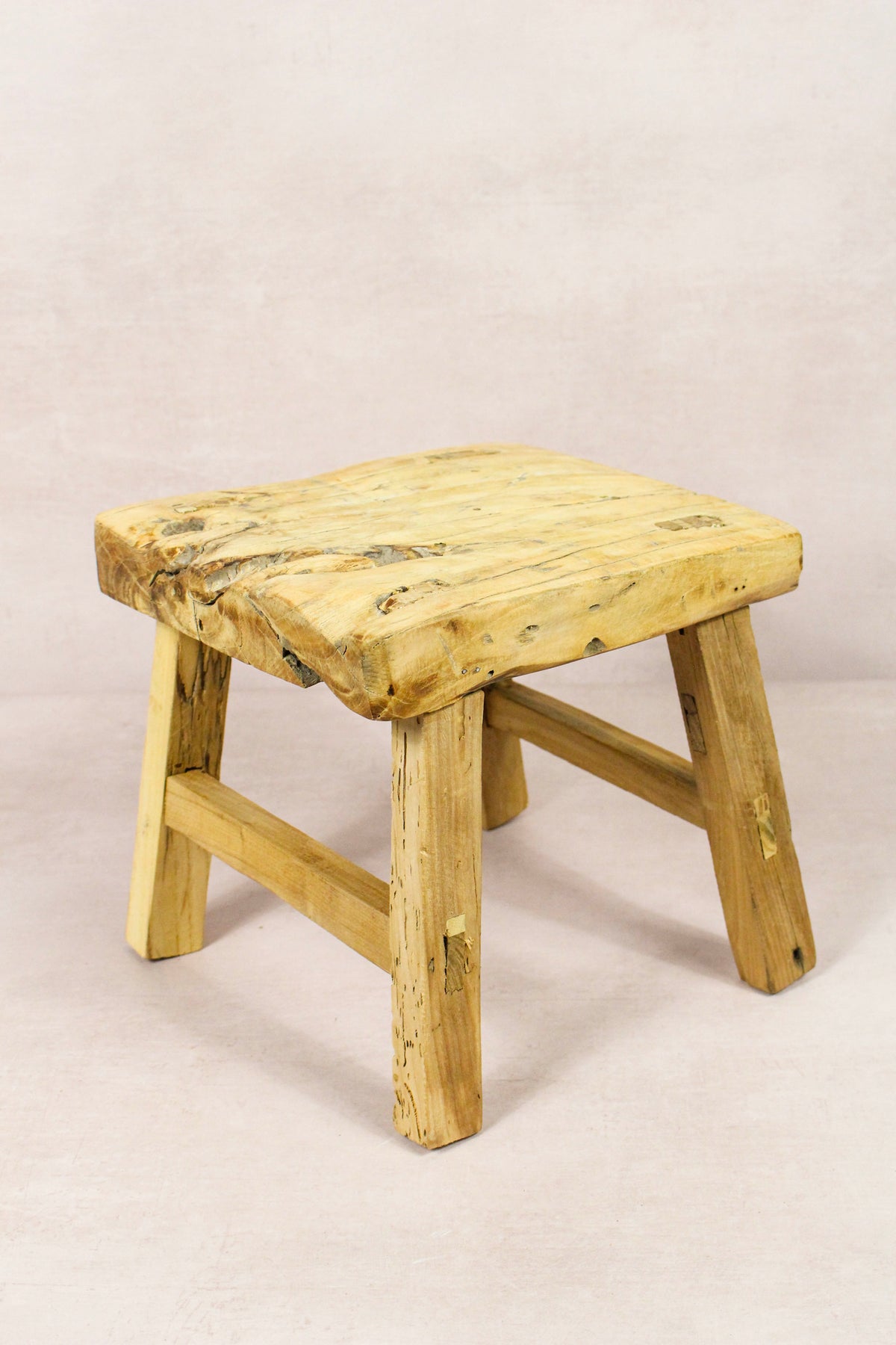 Small vintage rustic reclaimed elm wood stool 242 – Botanical Boys