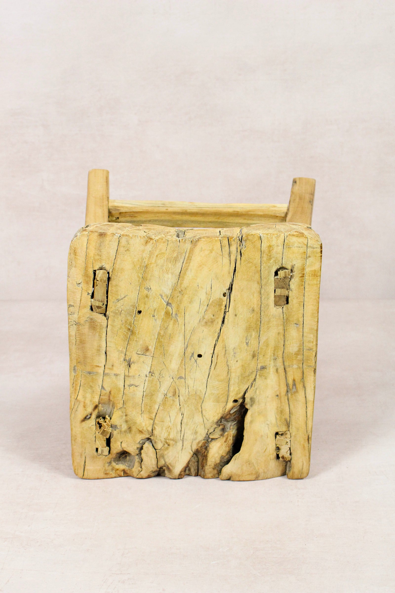 Small vintage rustic reclaimed elm wood stool 242 – Botanical Boys