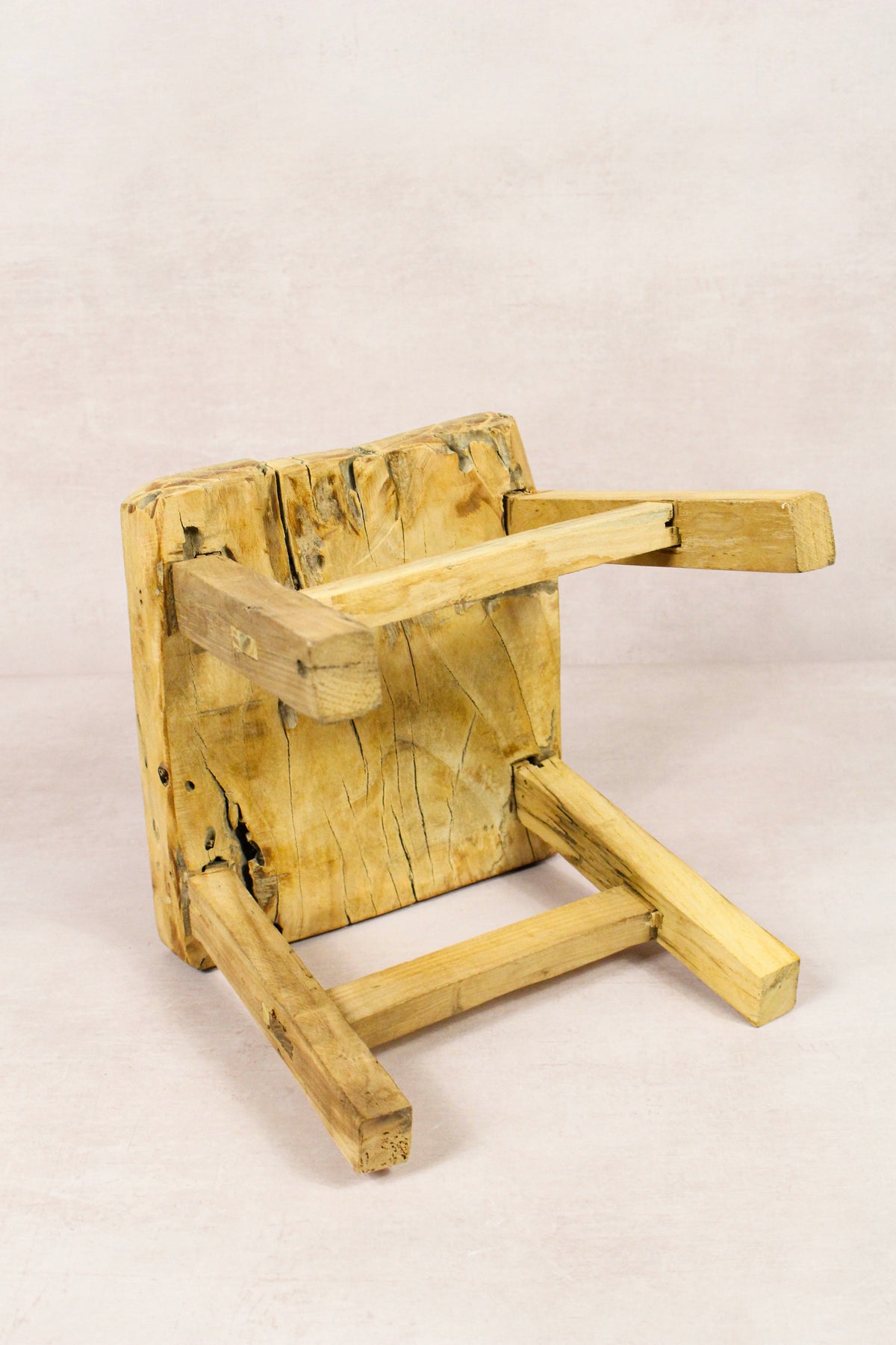 Small vintage rustic reclaimed elm wood stool 242 – Botanical Boys