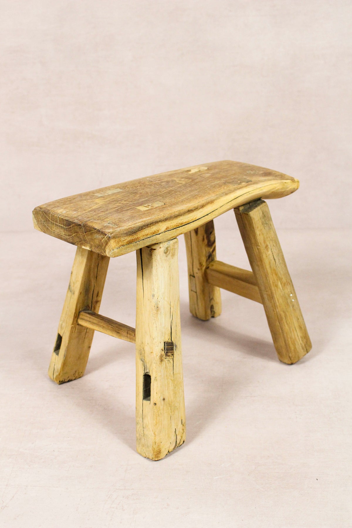 Small vintage rustic reclaimed elm wood stool 246 – Botanical Boys
