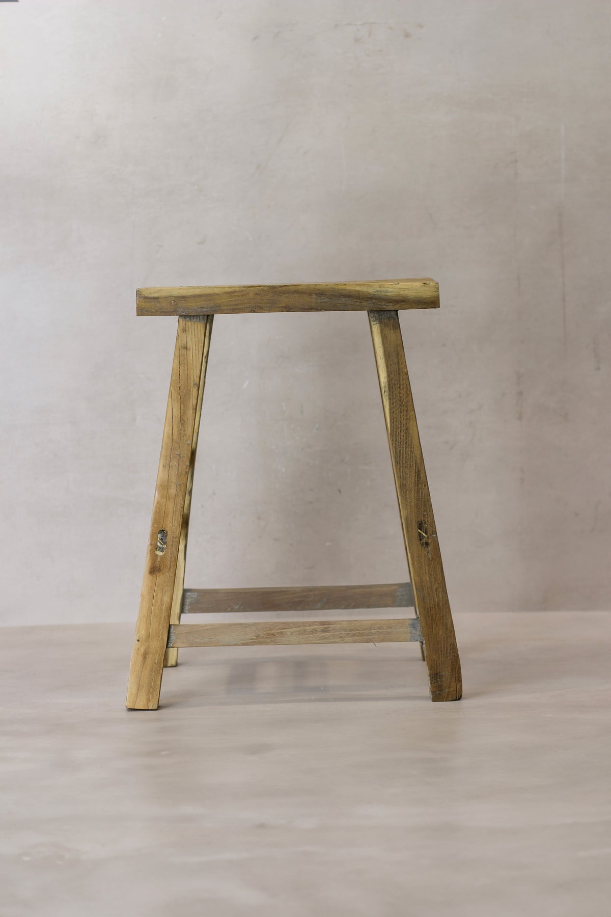 Vintage Rustic Elm Wood Stool - Medium - No 65