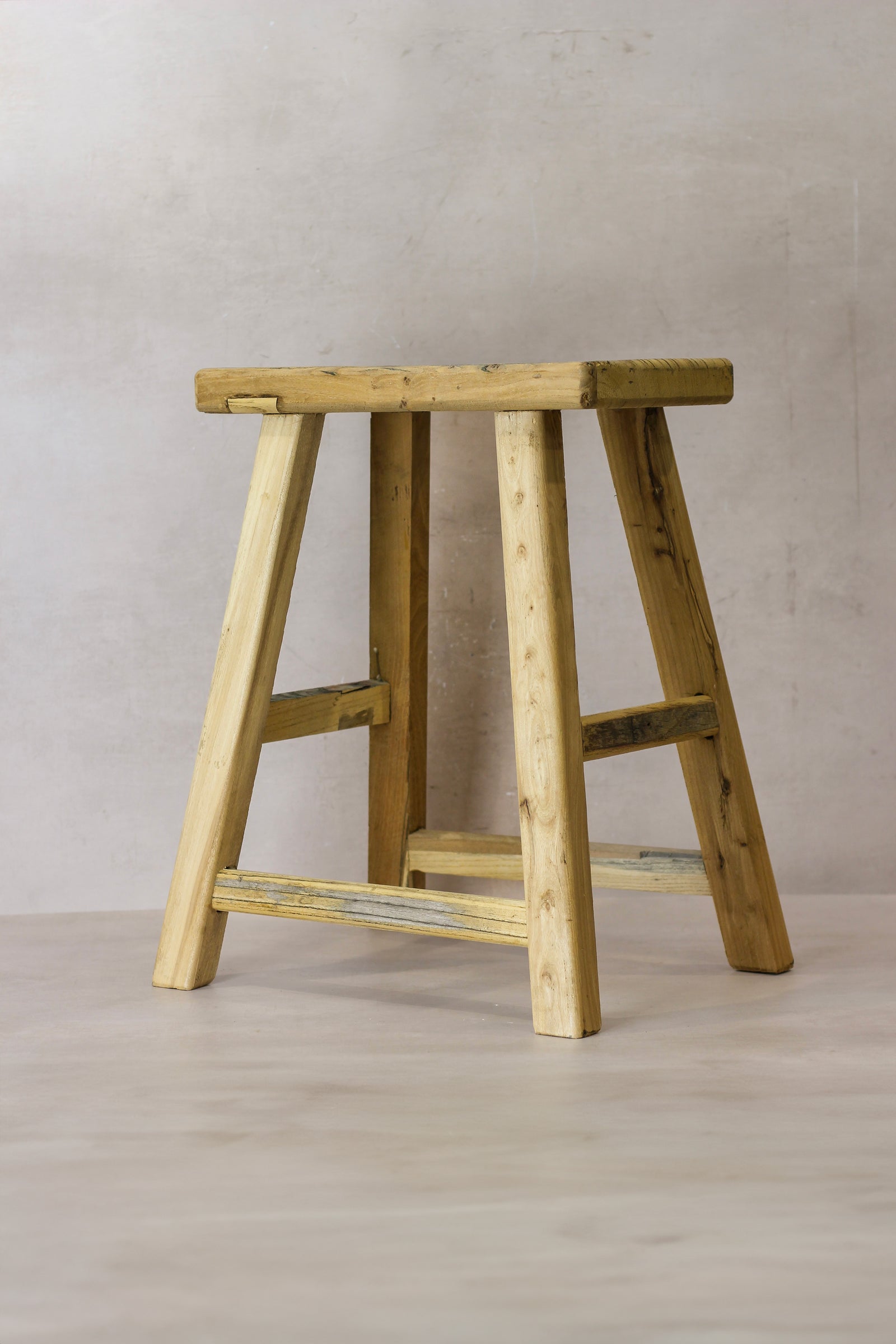 Vintage Rustic Elm Wood Stool - Medium - No 66