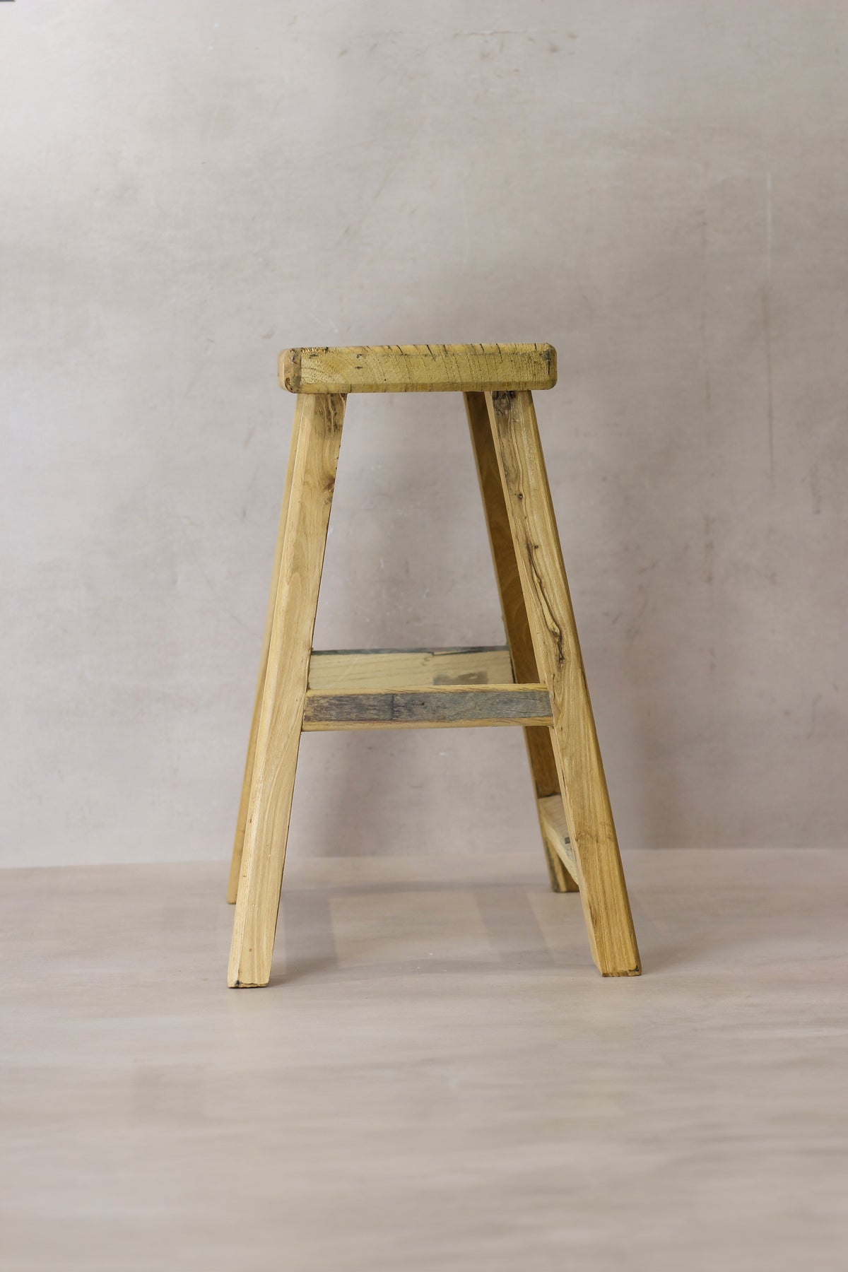 Vintage Rustic Elm Wood Stool - Medium - No 66