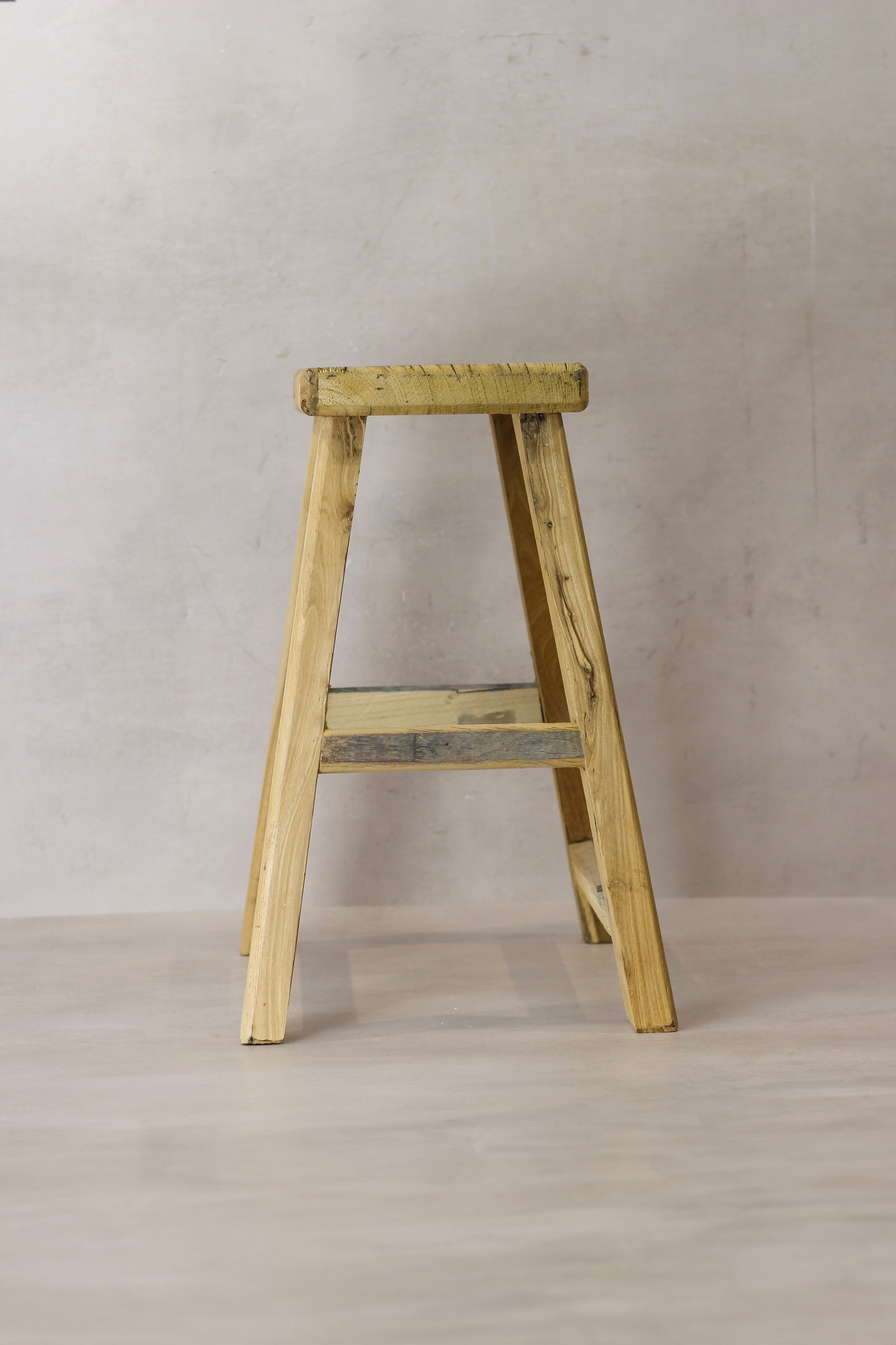 Vintage Rustic Elm Wood Stool - Medium - No 66