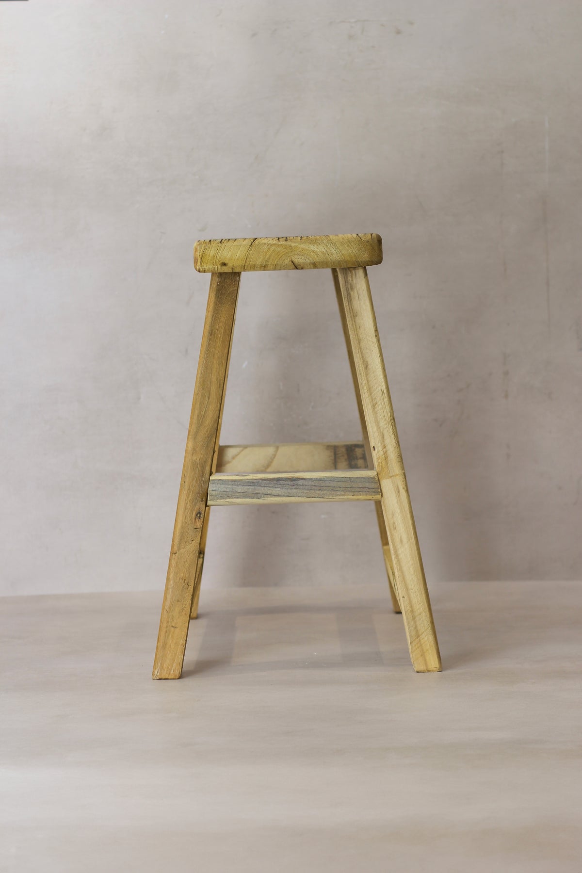 Vintage Rustic Elm Wood Stool - Medium - No 66