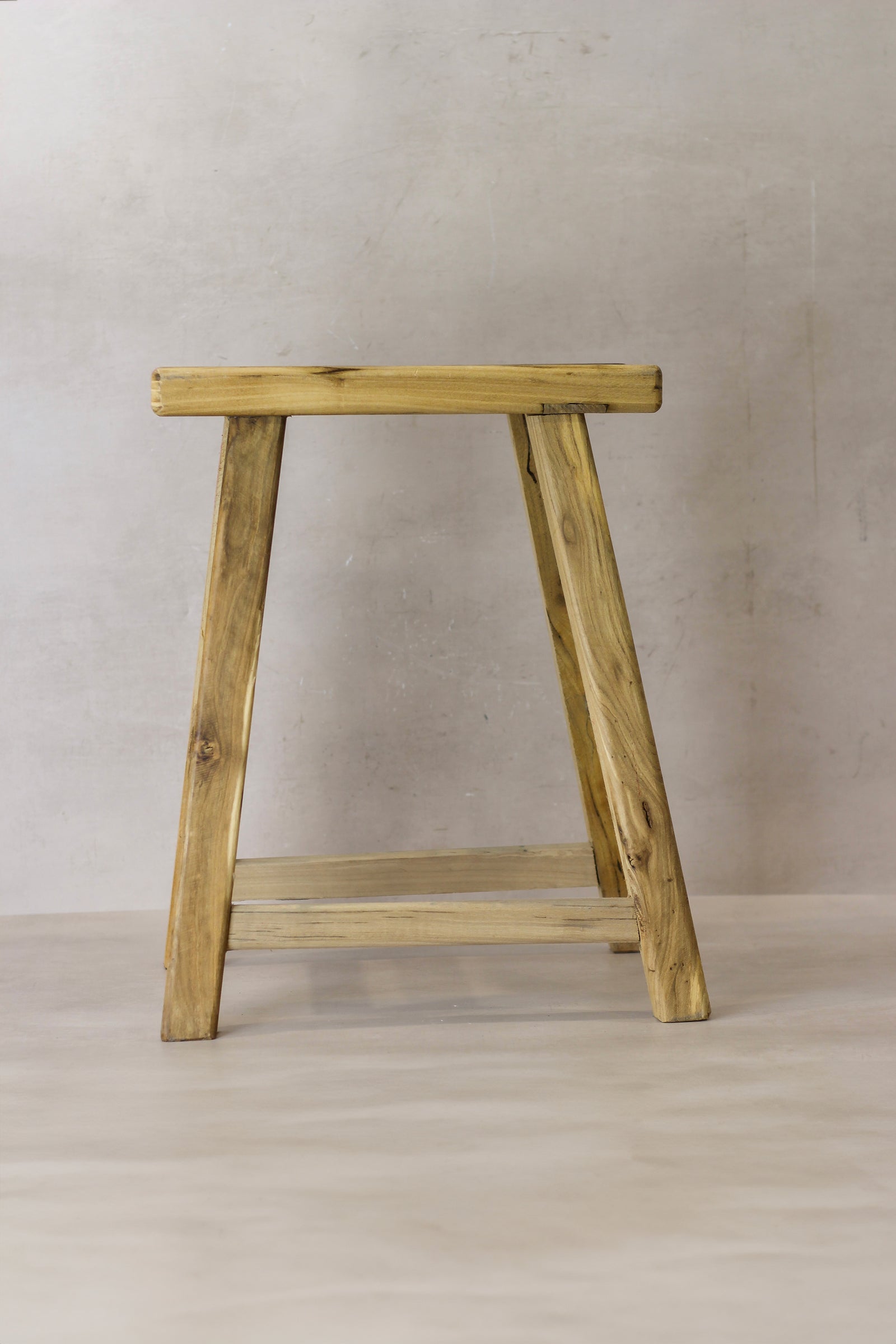 Vintage Rustic Elm Wood Stool - Medium - No 67
