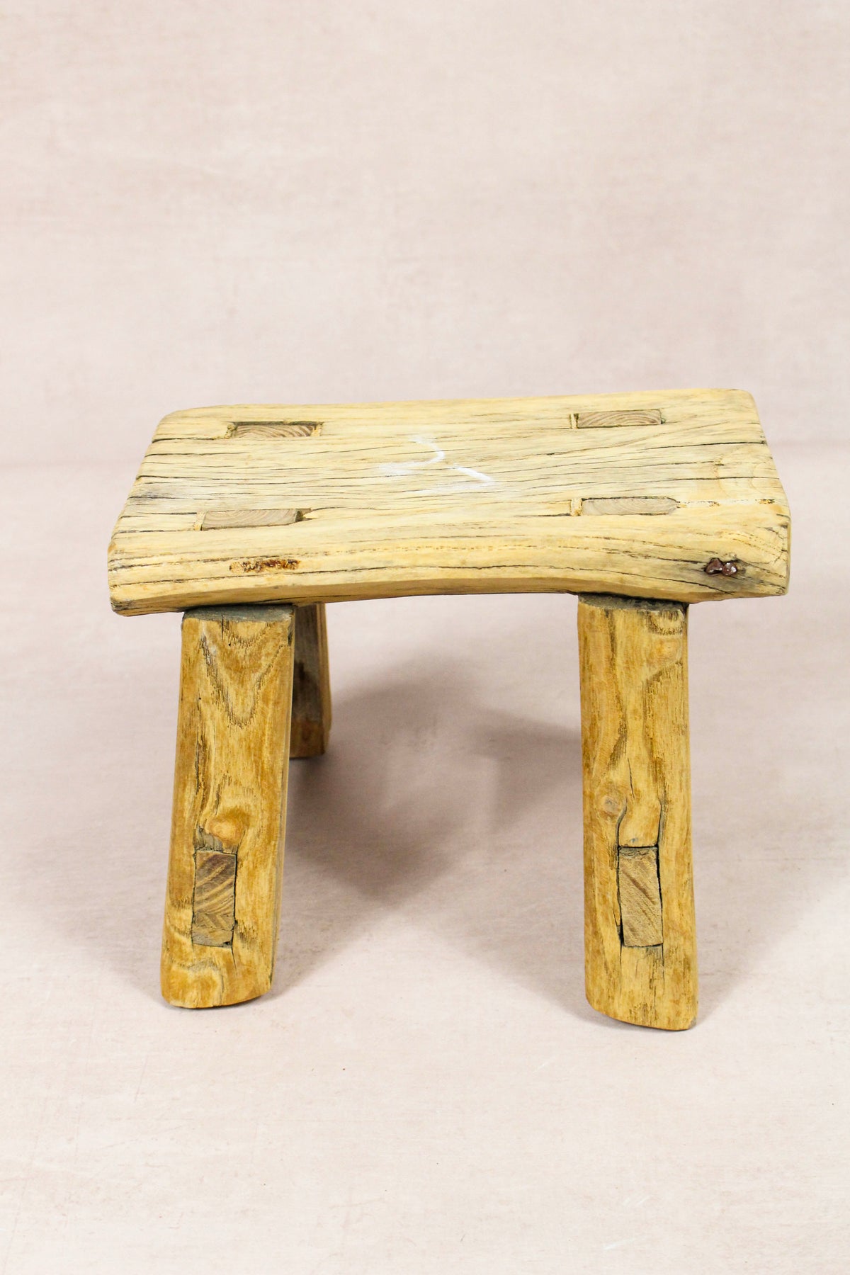 Small vintage rustic reclaimed elm wood stool 250 – Botanical Boys