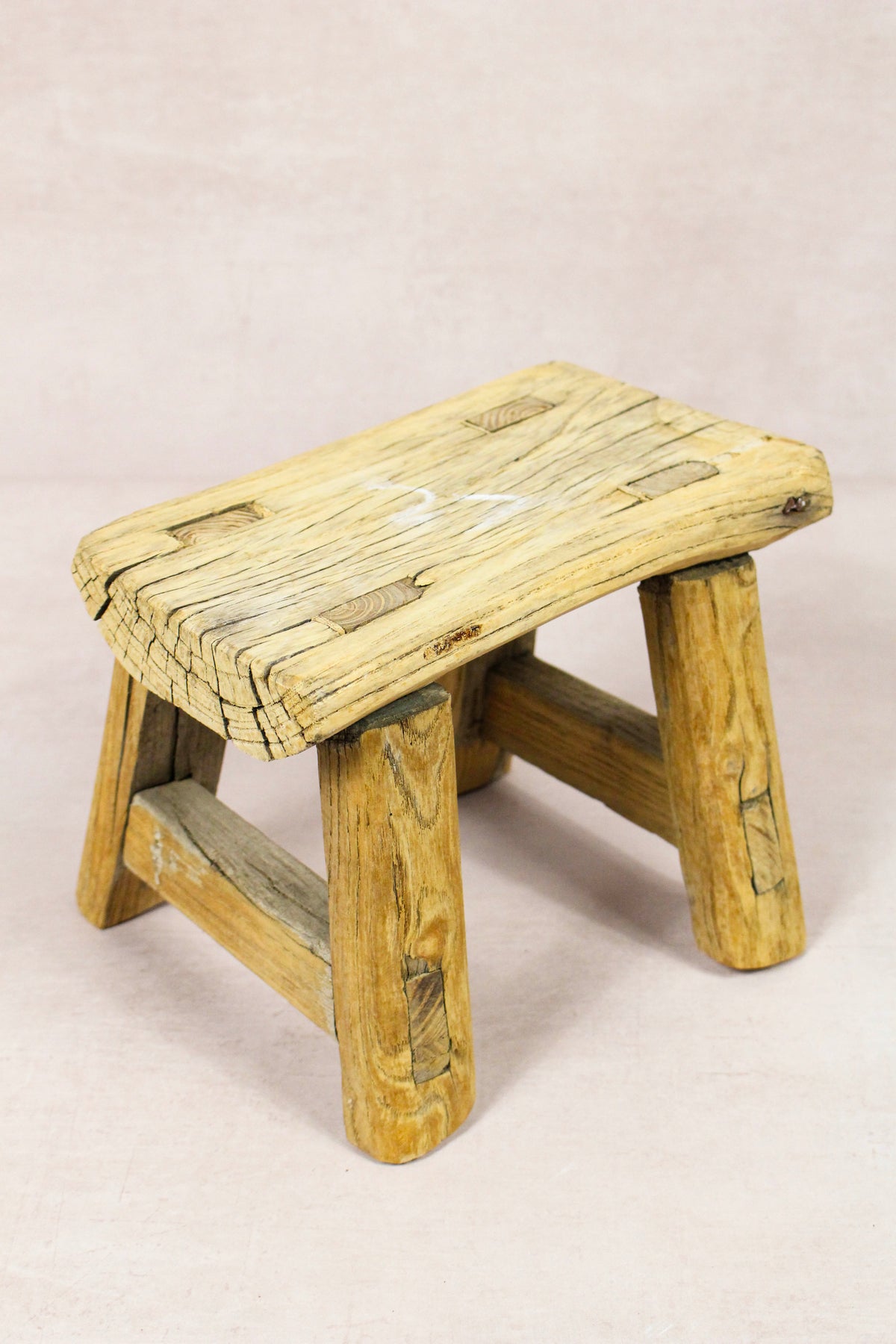 Small vintage rustic reclaimed elm wood stool 250 – Botanical Boys