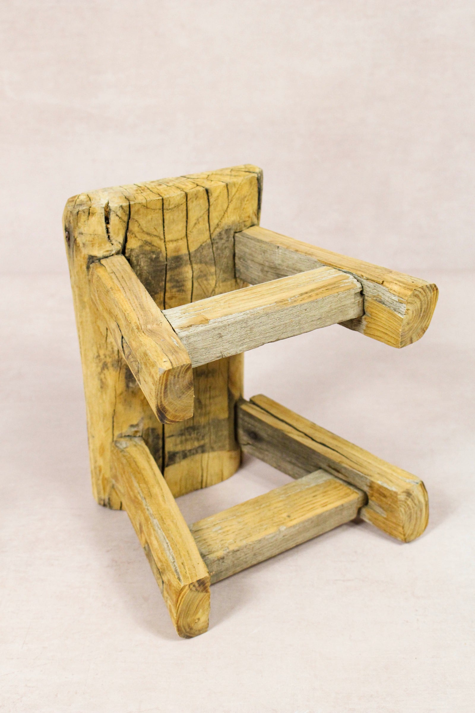 Small vintage rustic reclaimed elm wood stool 250 – Botanical Boys