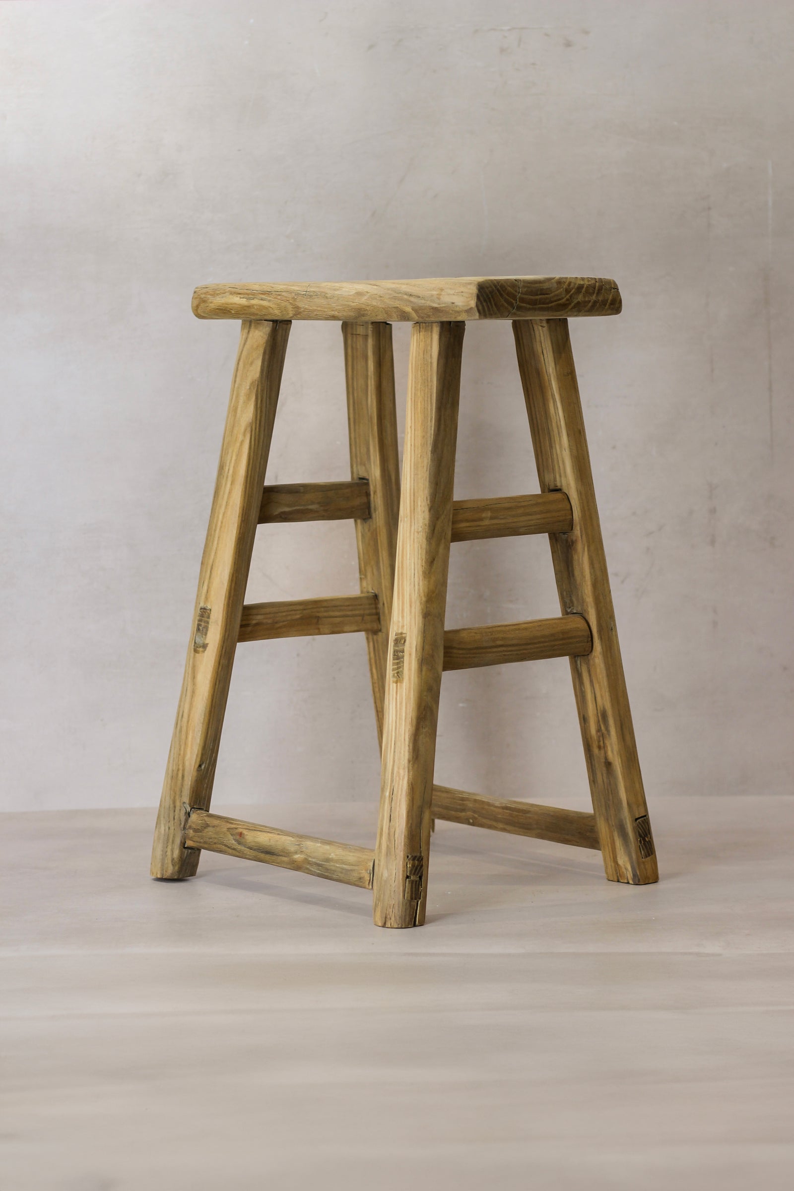 Vintage Rustic Elm Wood Stool - Medium - No 68