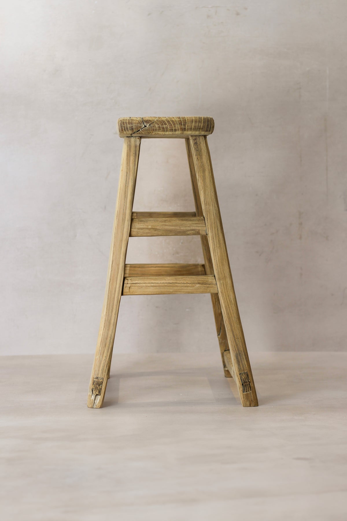 Vintage Rustic Elm Wood Stool - Medium - No 68