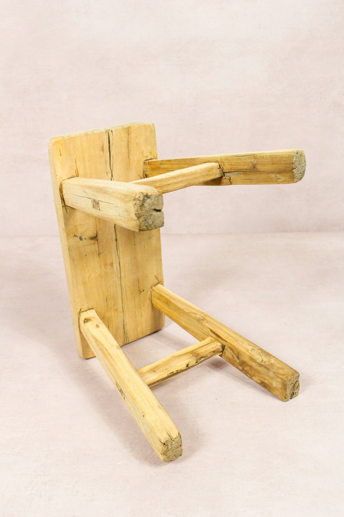 Small vintage rustic reclaimed elm wood stool 251 – Botanical Boys