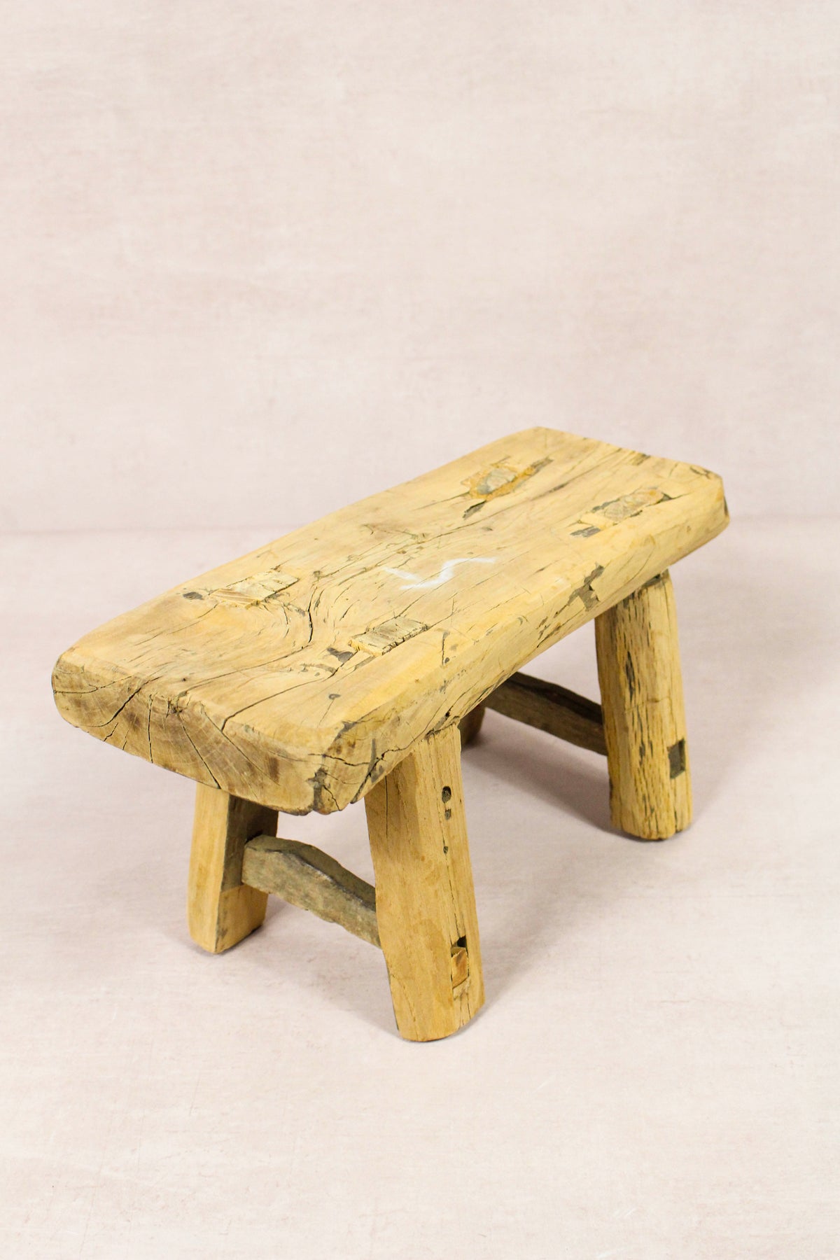 Small vintage rustic reclaimed elm wood stool 252 – Botanical Boys