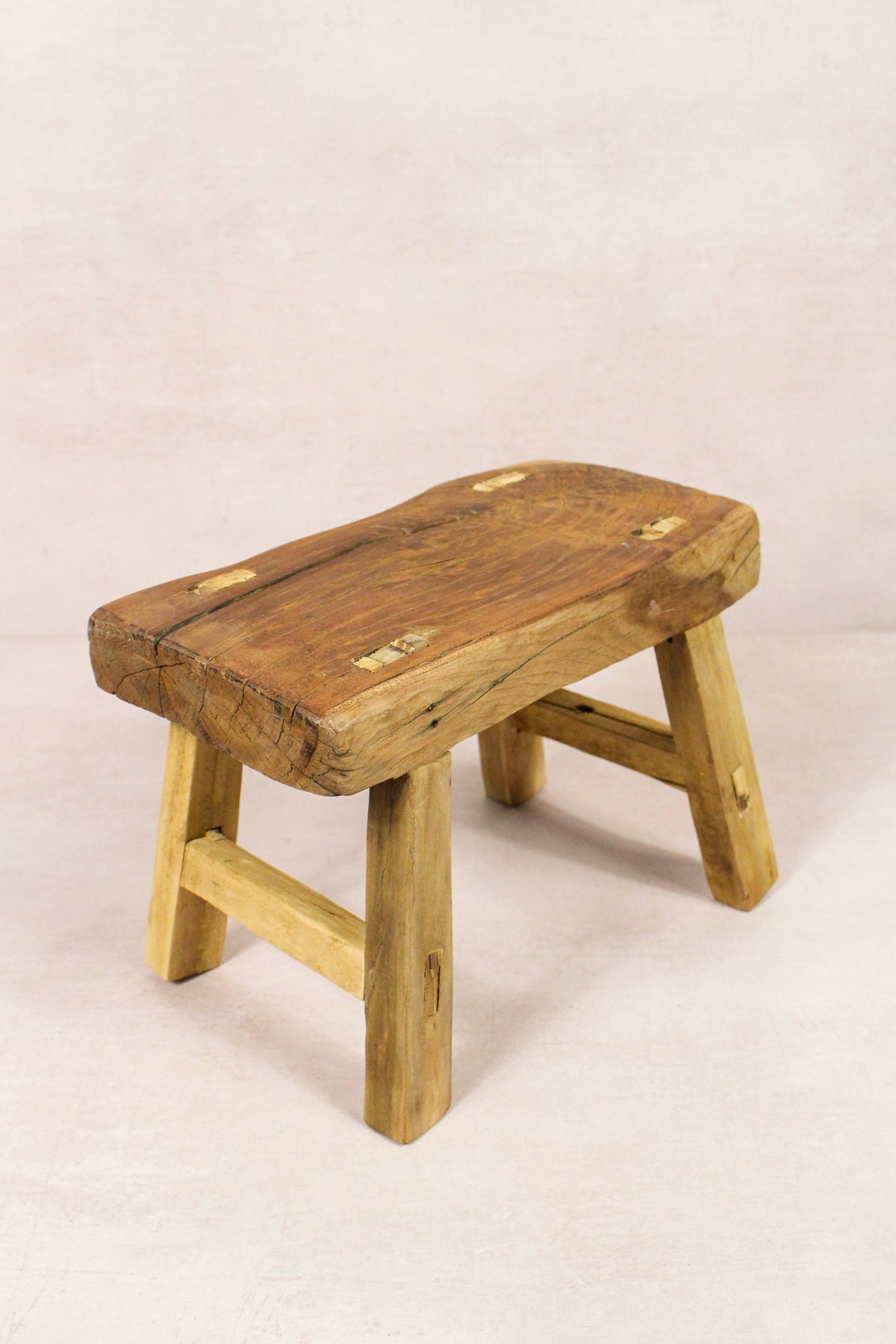 Small vintage rustic reclaimed elm wood stool 254 – Botanical Boys
