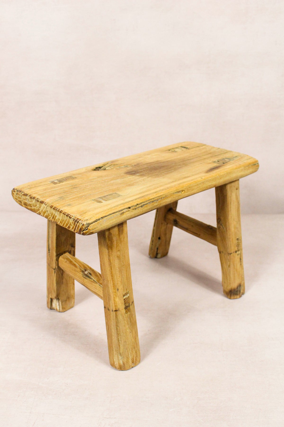 Small vintage rustic reclaimed elm wood stool 255 – Botanical Boys
