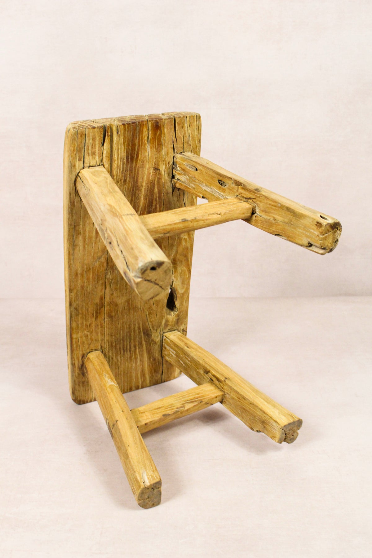 Small vintage rustic reclaimed elm wood stool 255 – Botanical Boys
