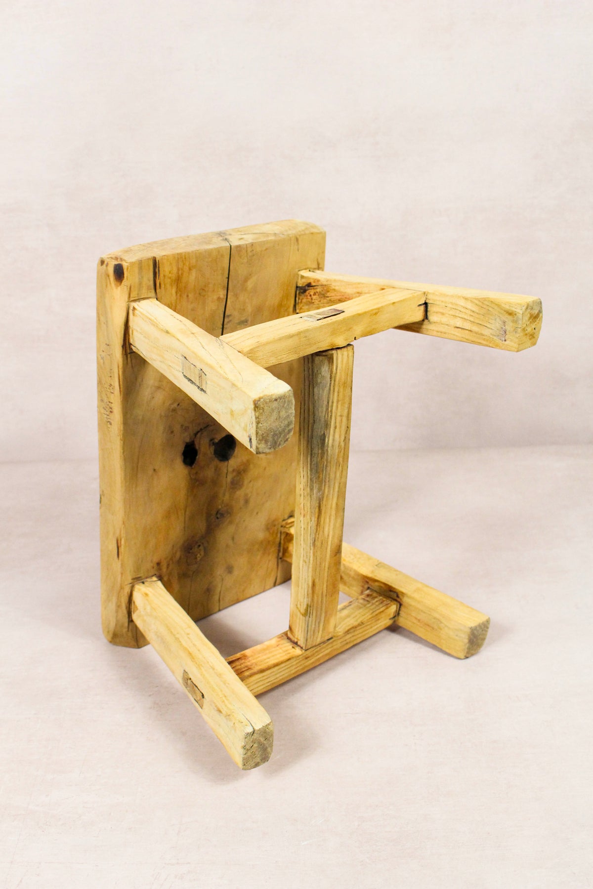 Small vintage rustic reclaimed elm wood stool 259 – Botanical Boys