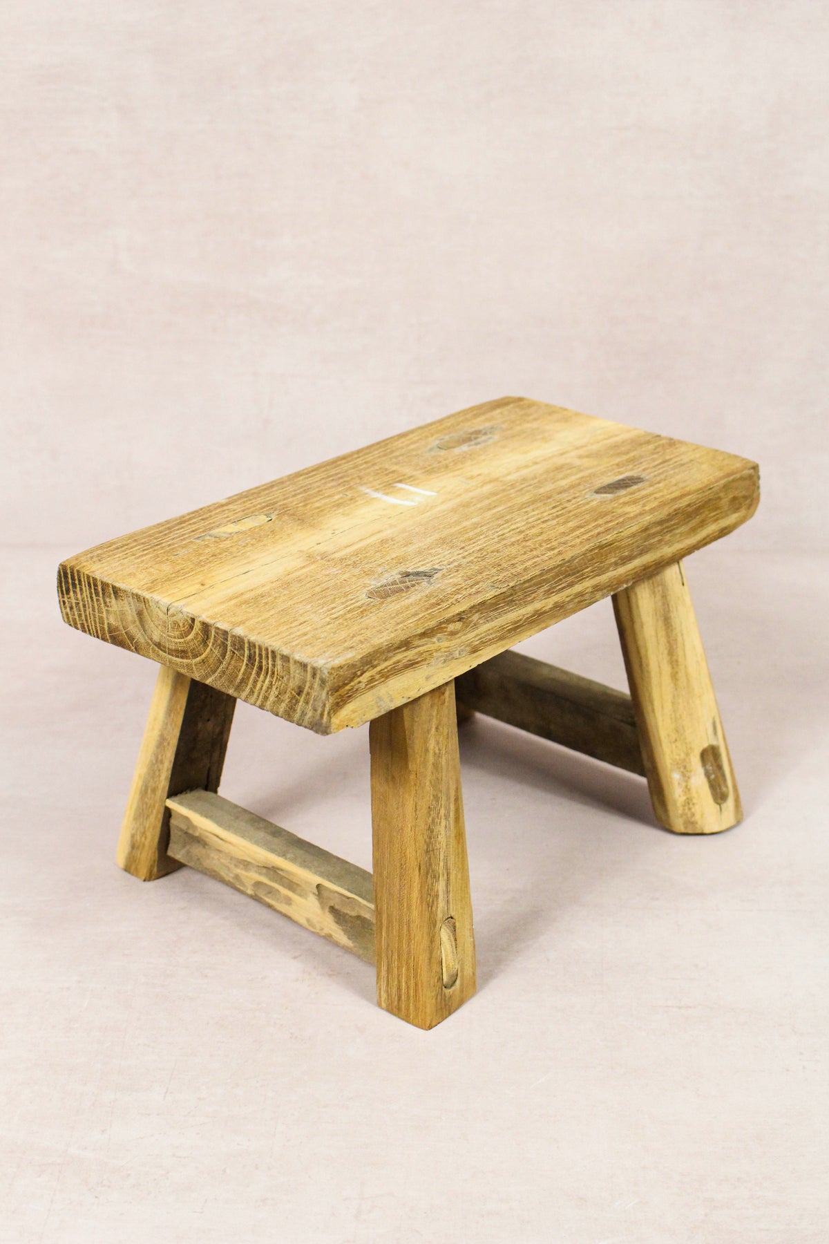 Small vintage rustic reclaimed elm wood stool 263 – Botanical Boys