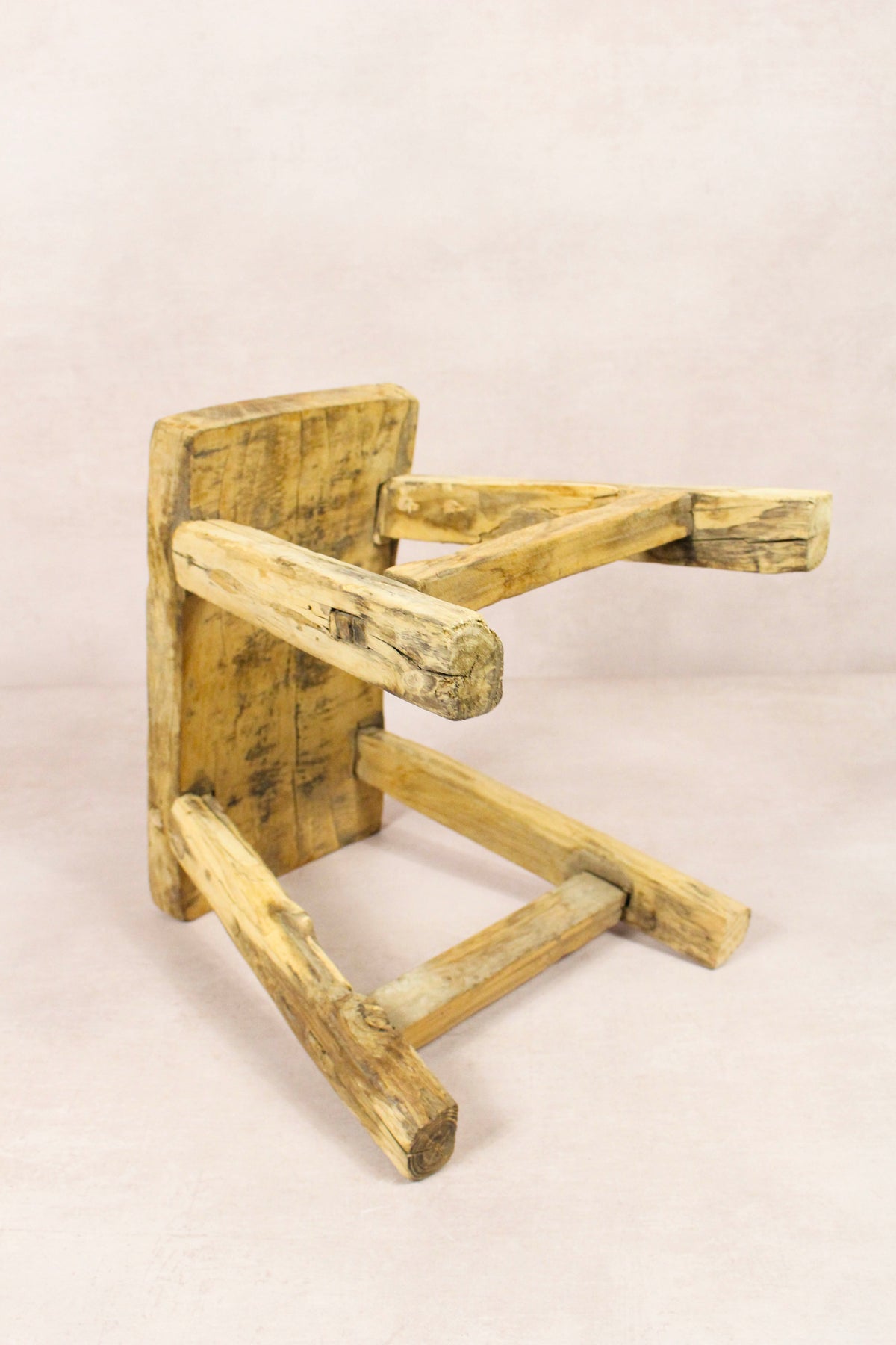 Small vintage rustic reclaimed elm wood stool 265 – Botanical Boys