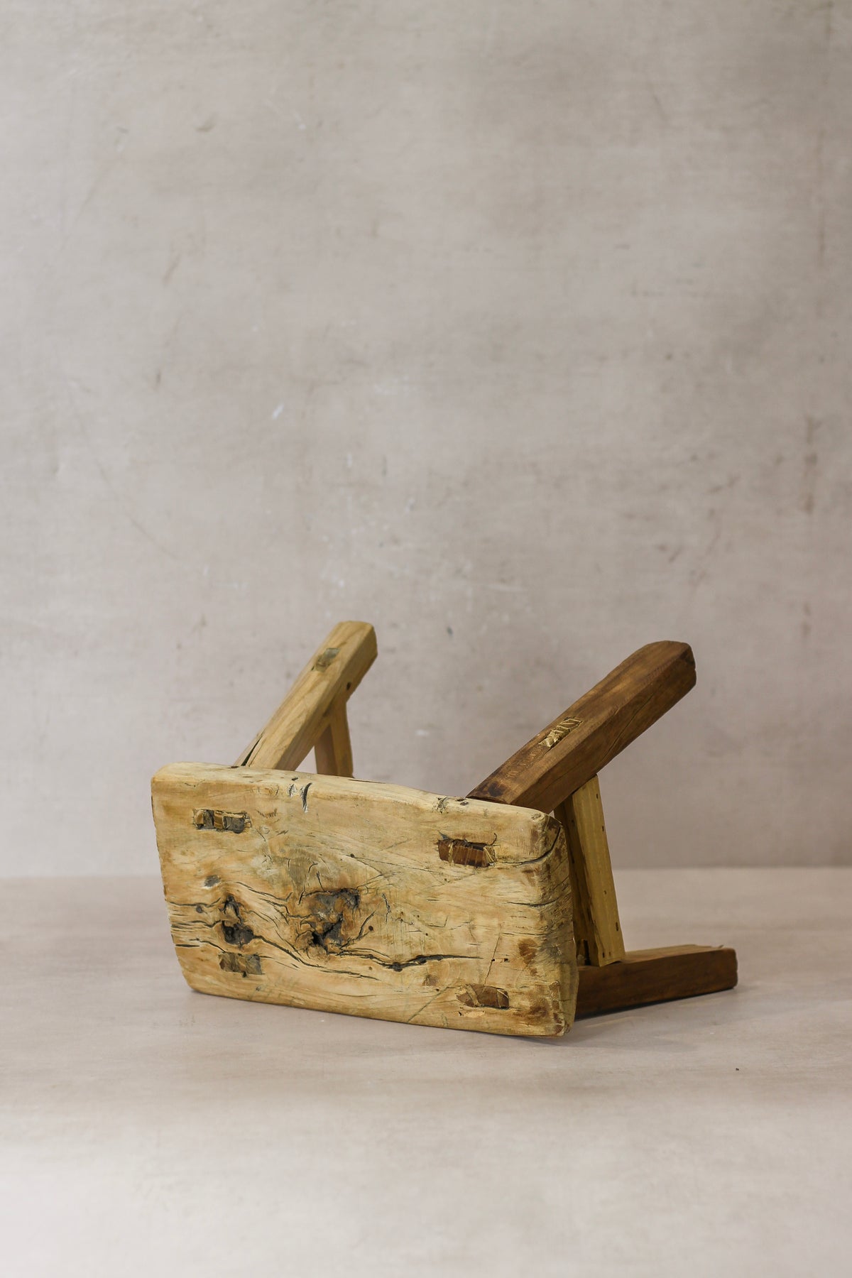 Vintage Rustic Elm Wood Stool - Small - No 22
